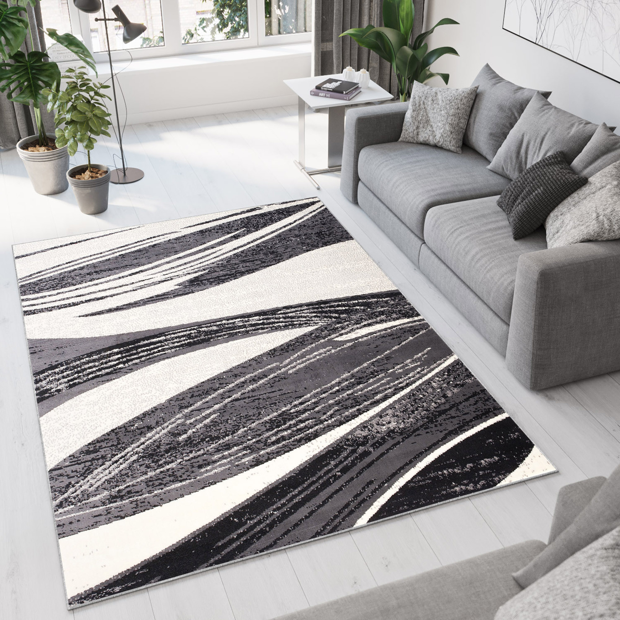 Tappeto Dream Moderno Marrone Grigio Scuro Astratto Onde A Pelo Corto