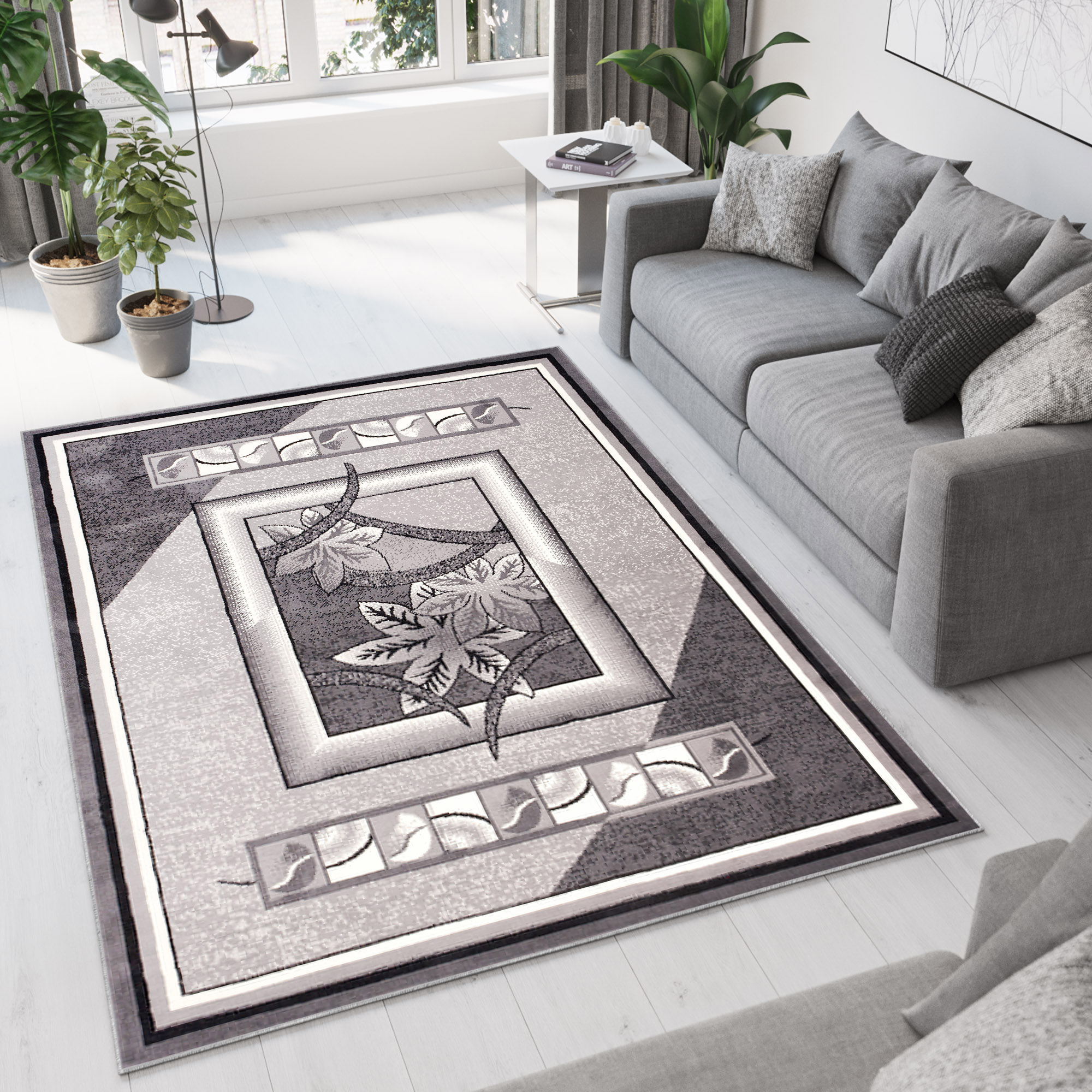 Tappeto Dream Grigio Geometrico Fiori Cornice