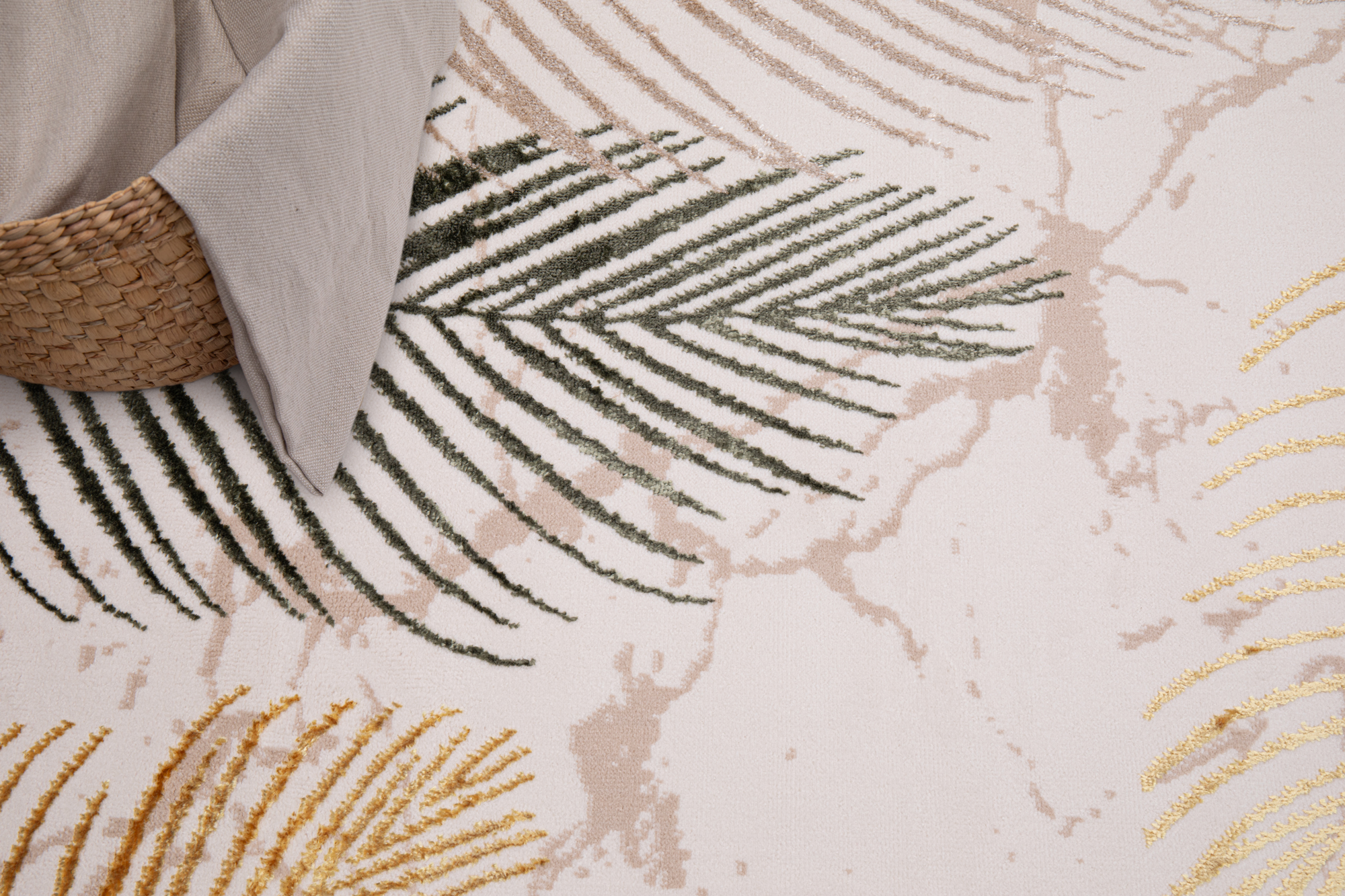 Tappeto Crystal Verde Oro Crema Foglie Effetto 3D