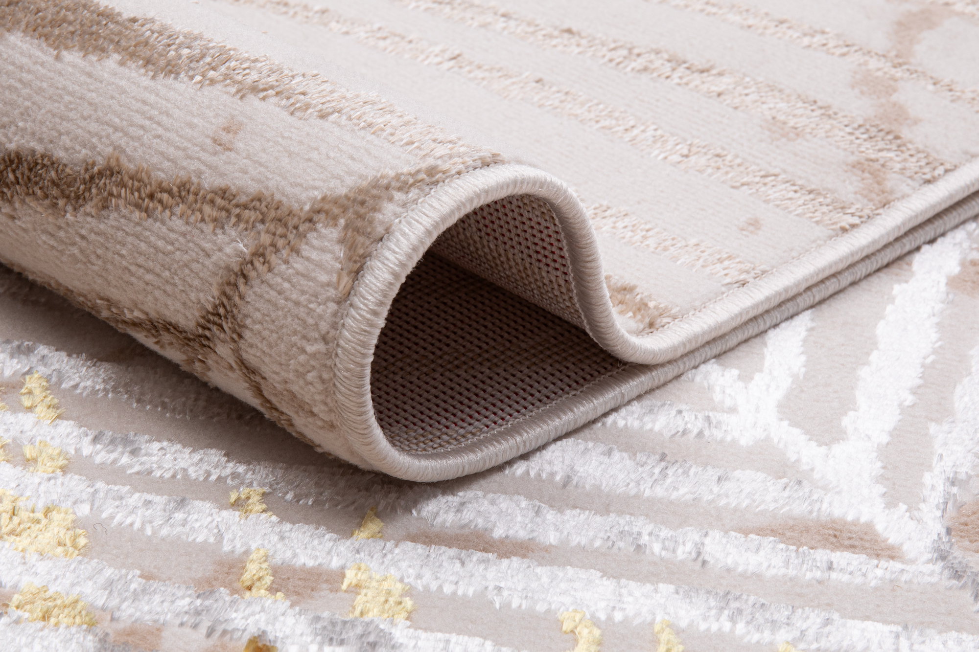 Tappeto Crystal Verde Oro Crema Foglie Effetto 3D