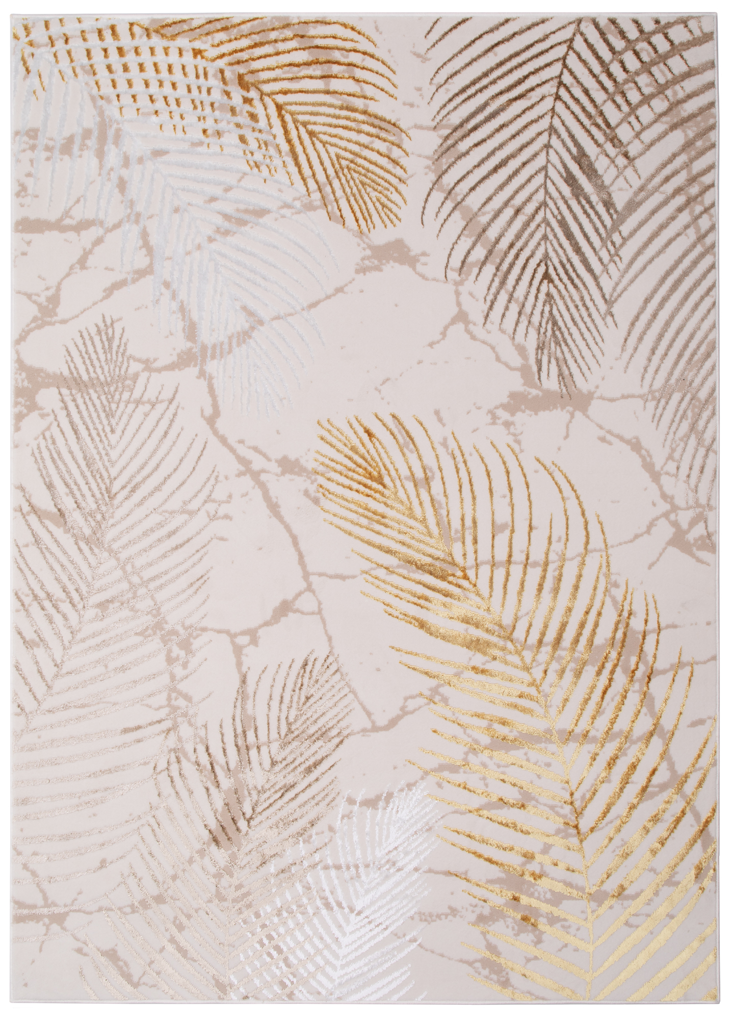 Tappeto Crystal Oro Marrone Crema Foglie Effetto 3D