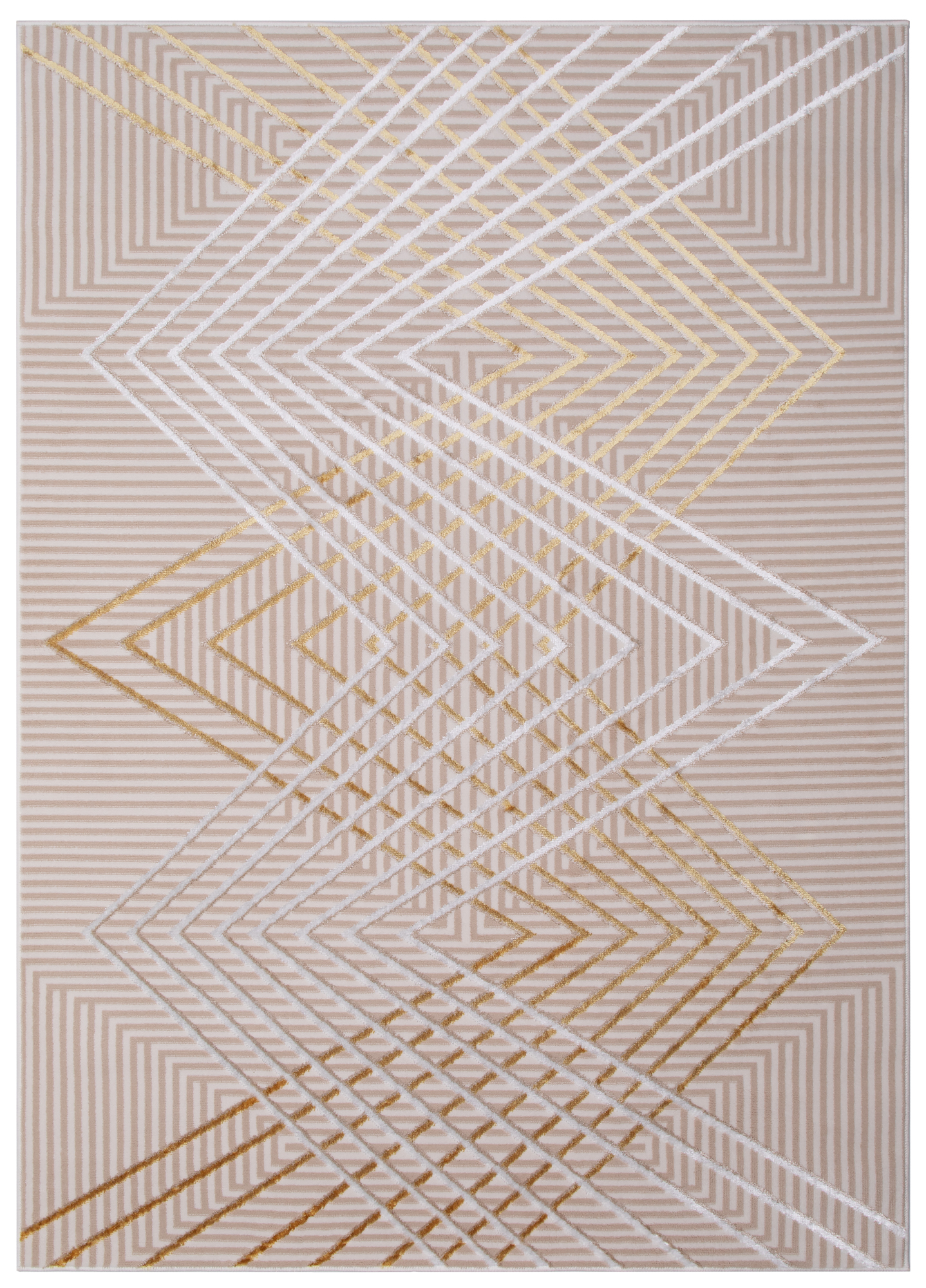 Tappeto Crystal Oro Beige Zigzag Geometrico Effetto 3D