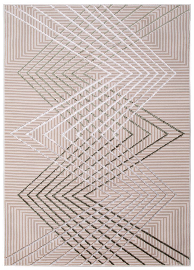 Tappeto Crystal Verde Beige Zigzag Geometrico Effetto 3D
