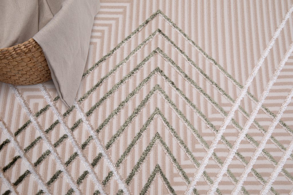 Tappeto Crystal Verde Beige Zigzag Geometrico Effetto 3D