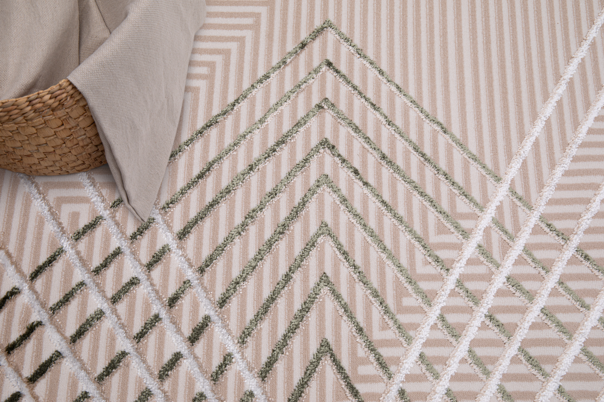 Tappeto Crystal Verde Beige Zigzag Geometrico Effetto 3D