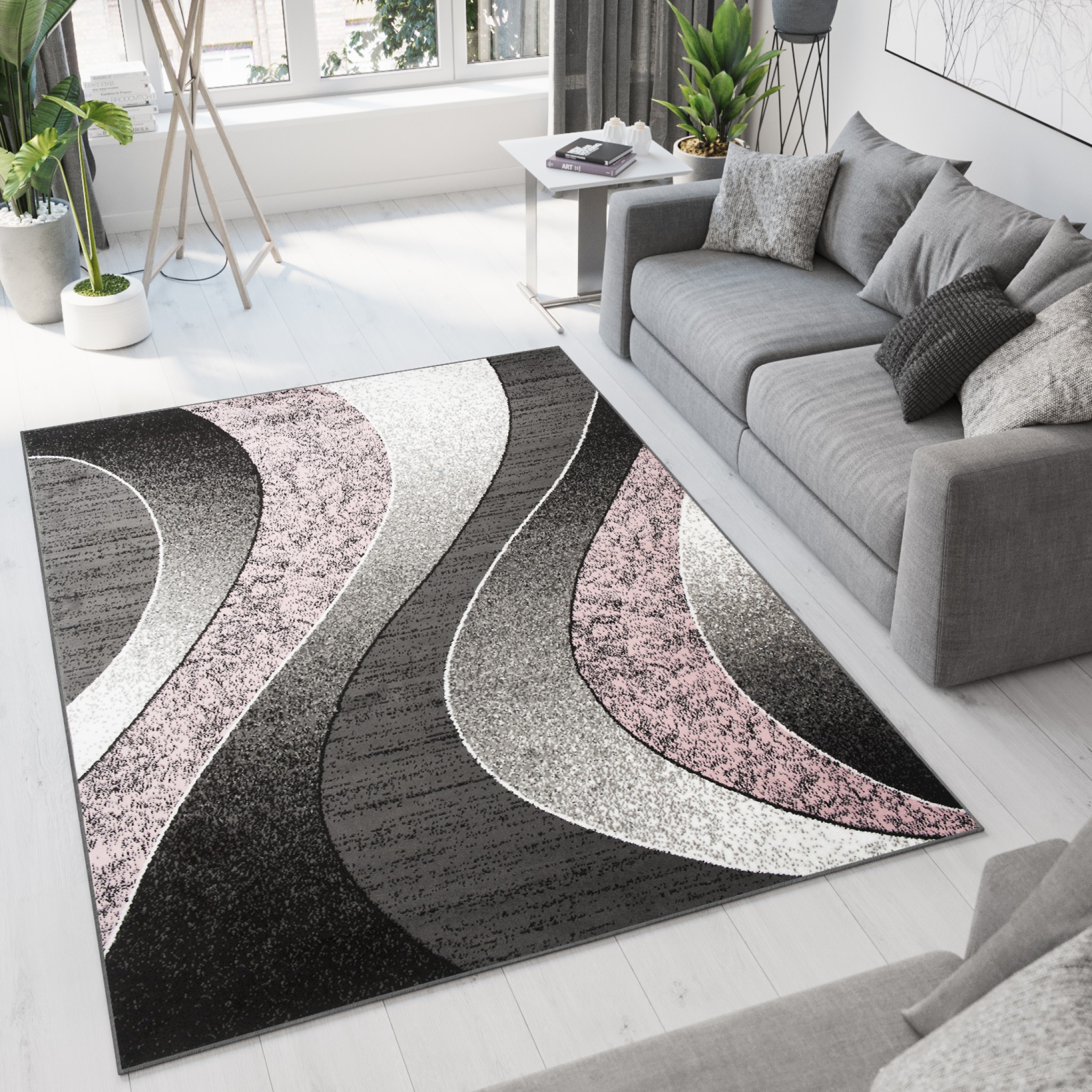 Tappeto Dream Moderno Grigio Onde Rosa