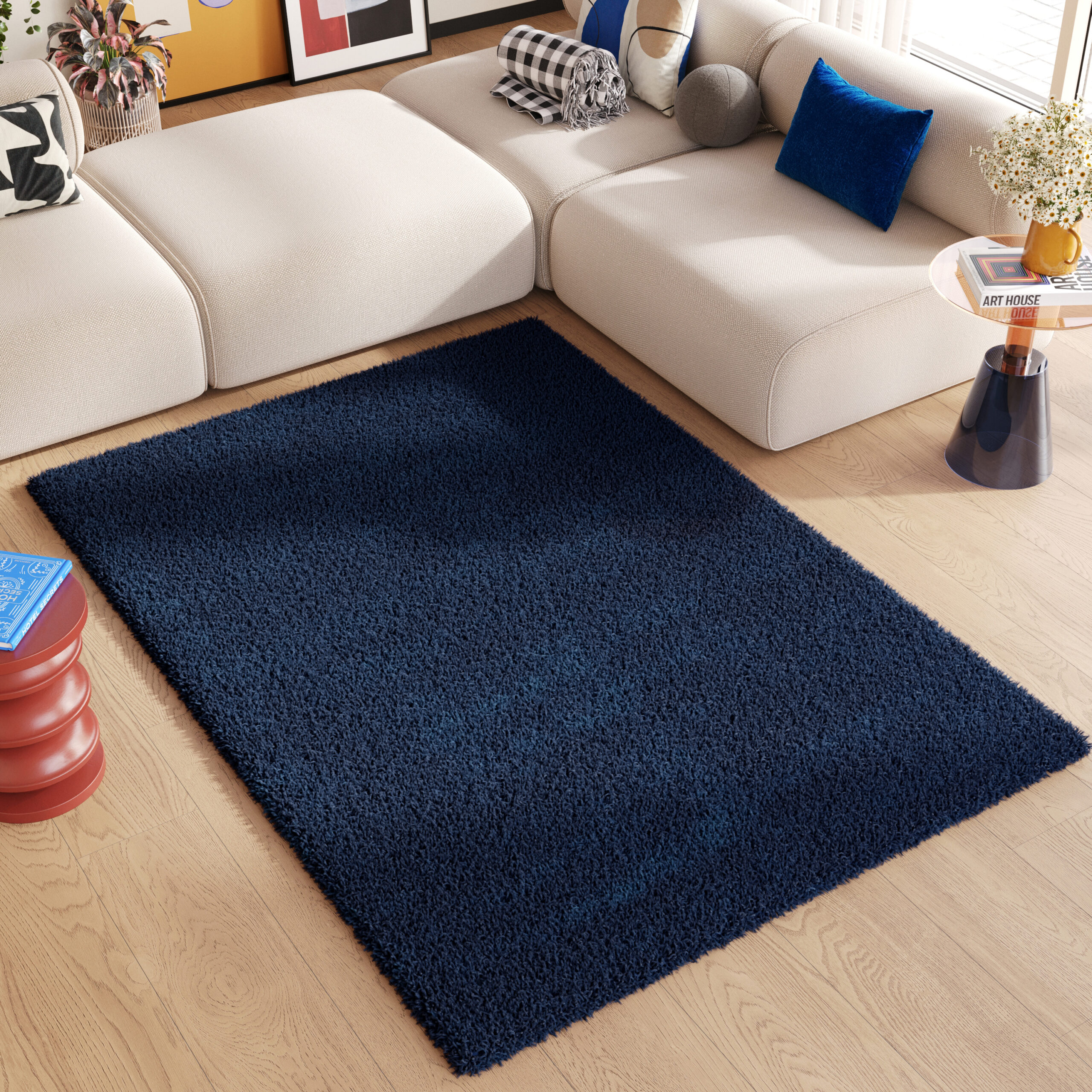 Tappeto Essence Shaggy Monocolore Blu Scuro