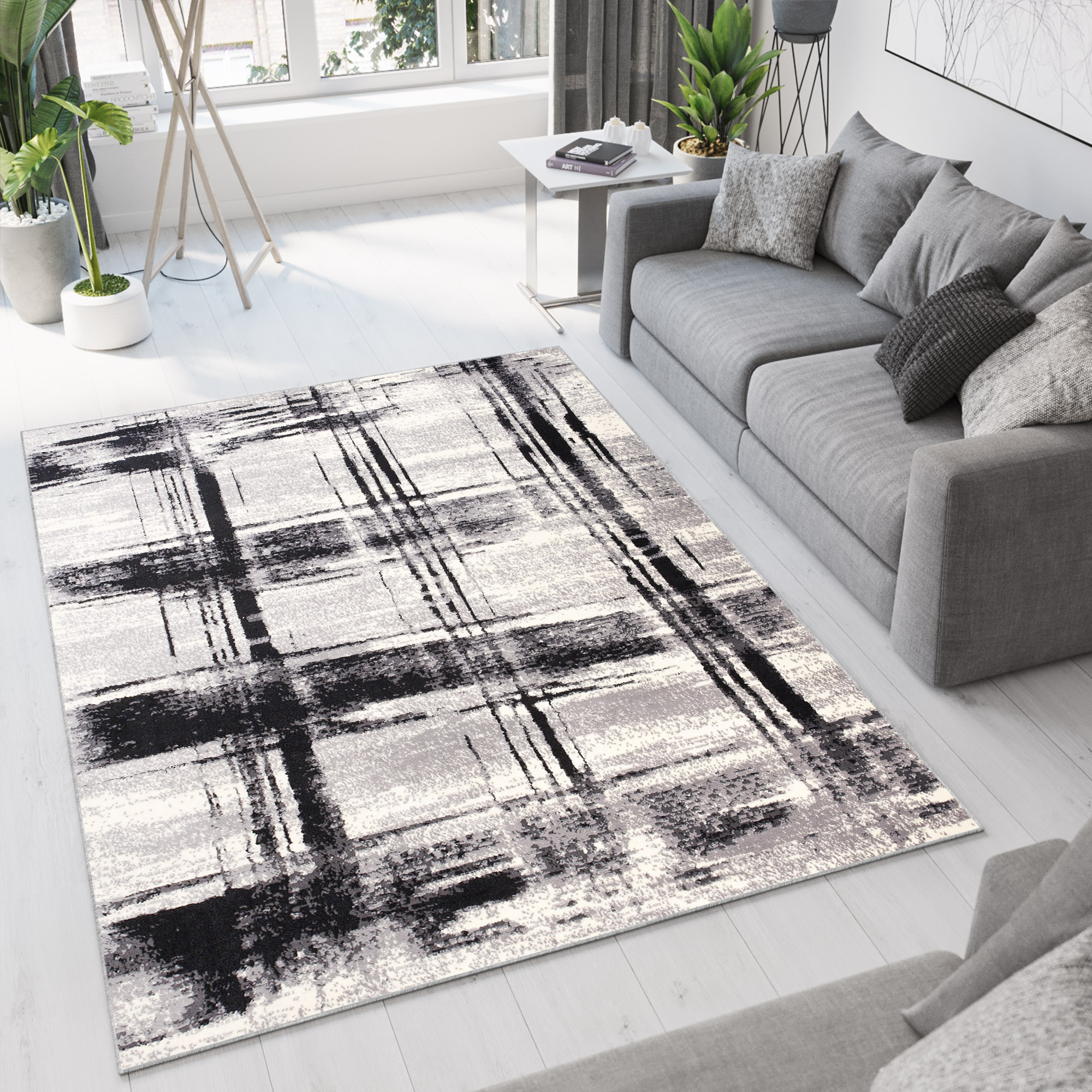 Tappeto Dream Grigio Nero Geometrico Griglia