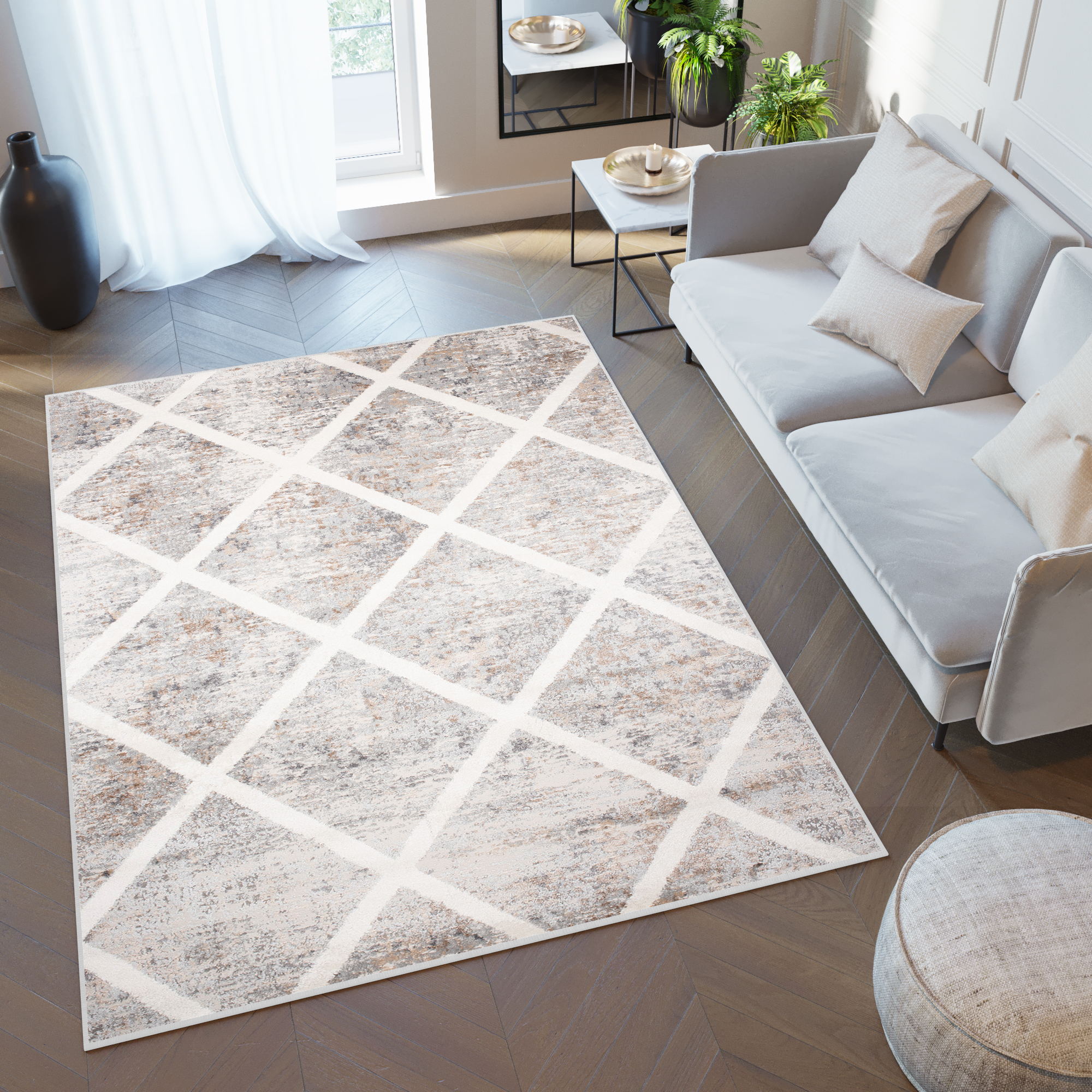 Tappeto Valley Grigio Rame Geometrico a Scacchiera