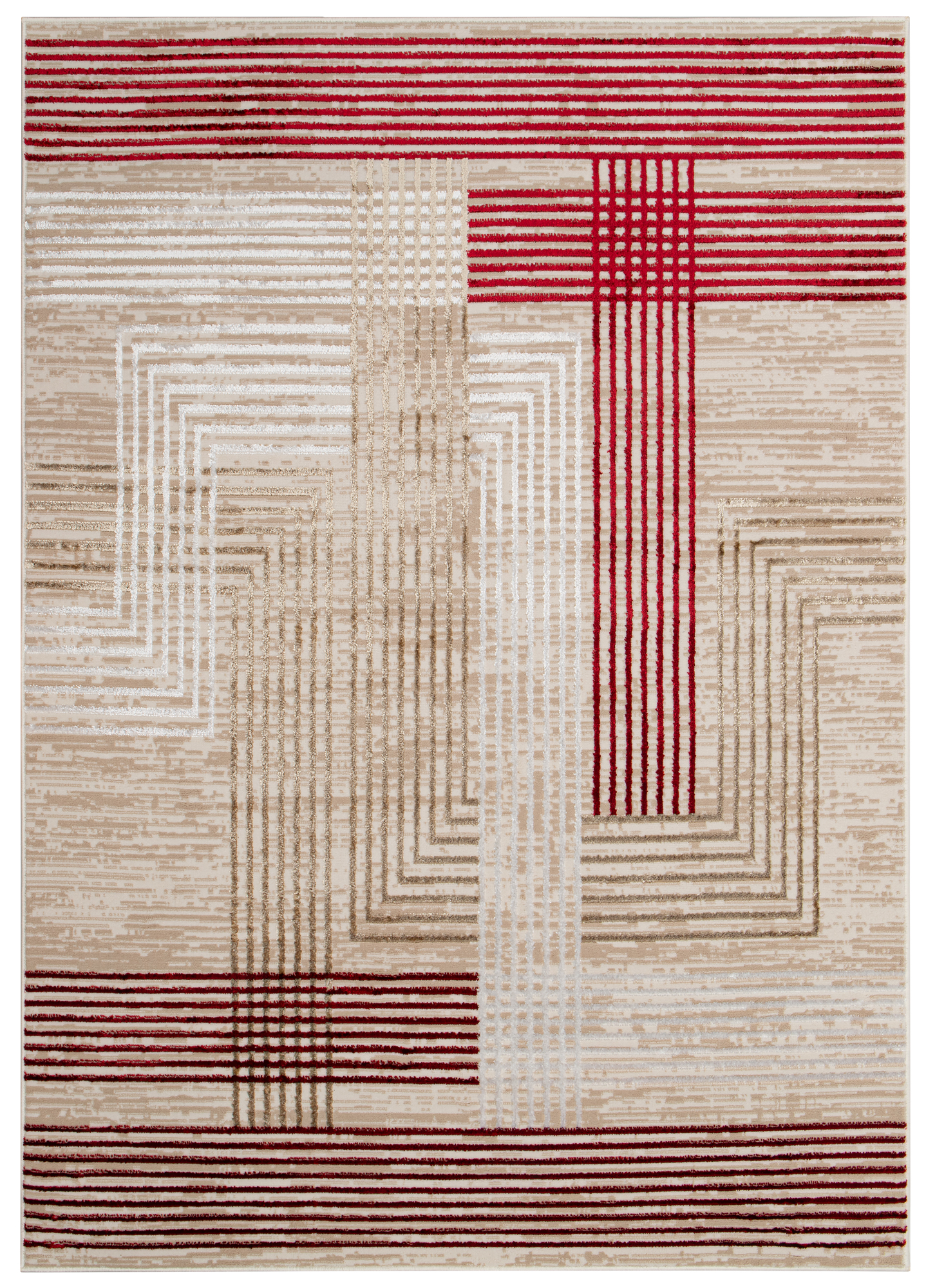 Tappeto Crystal Rosso Beige Crema Righe Effetto 3D