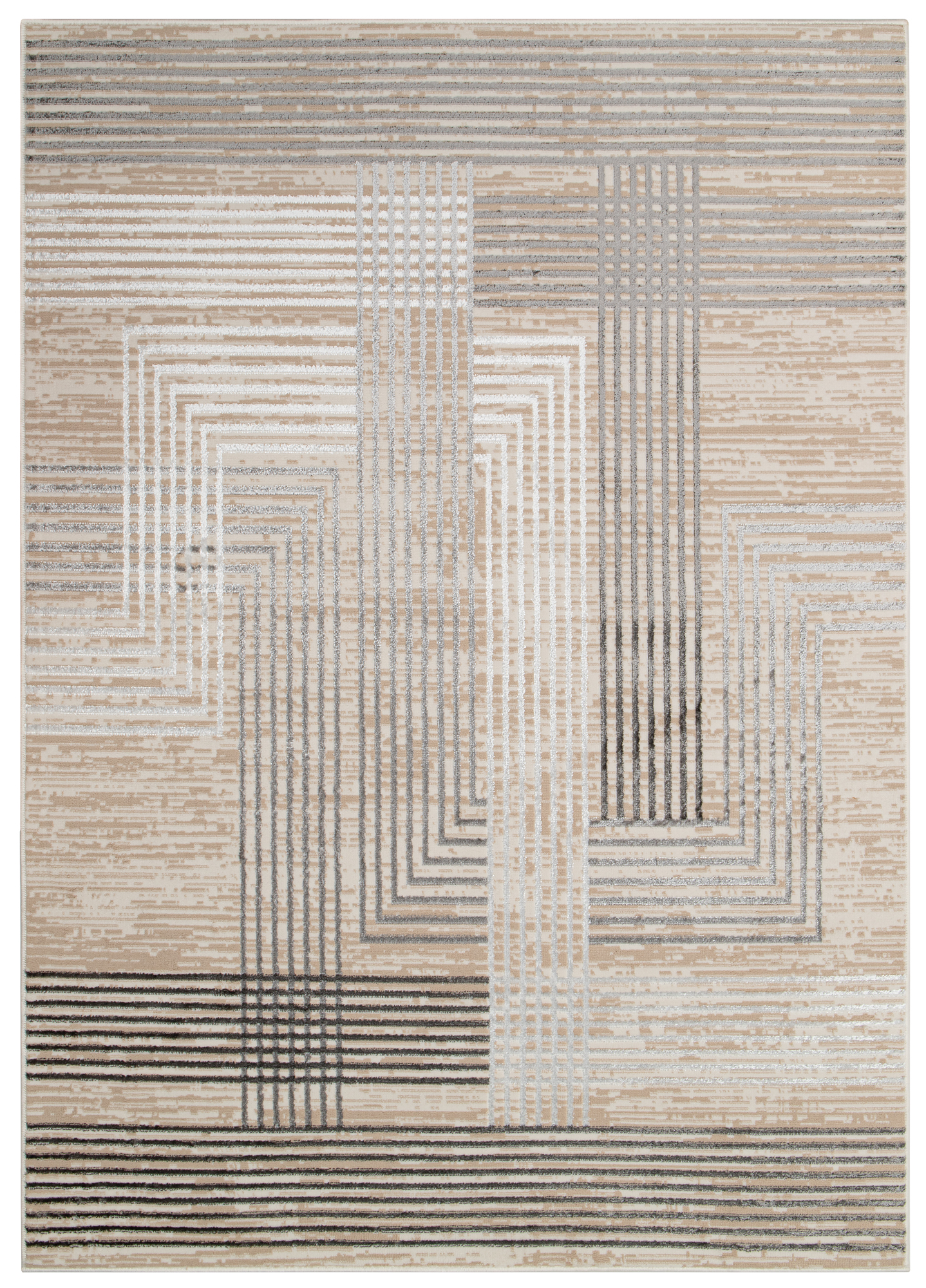 Tappeto Crystal Grigio Beige Crema Righe Effetto 3D
