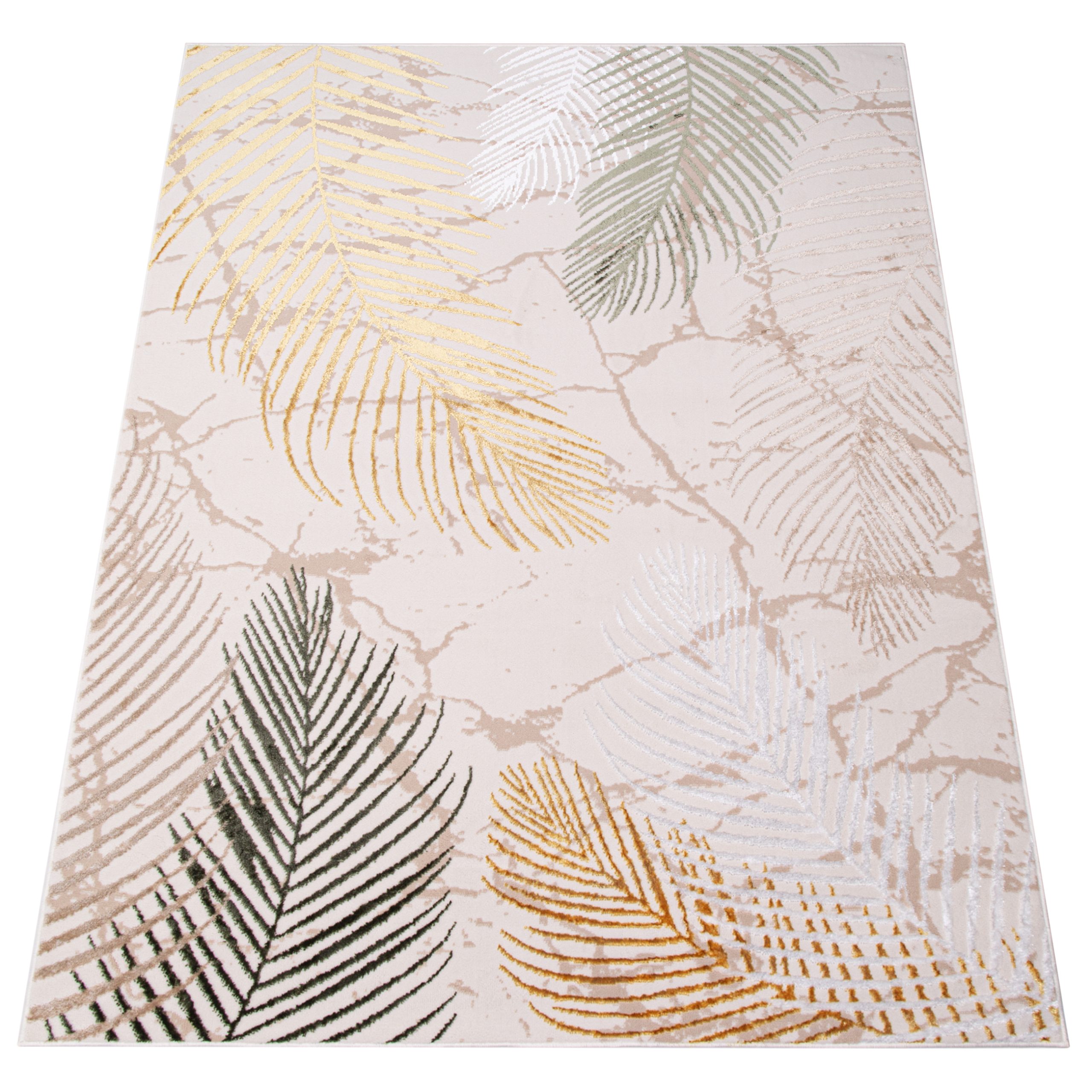 Tappeto Crystal Verde Oro Crema Foglie Effetto 3D
