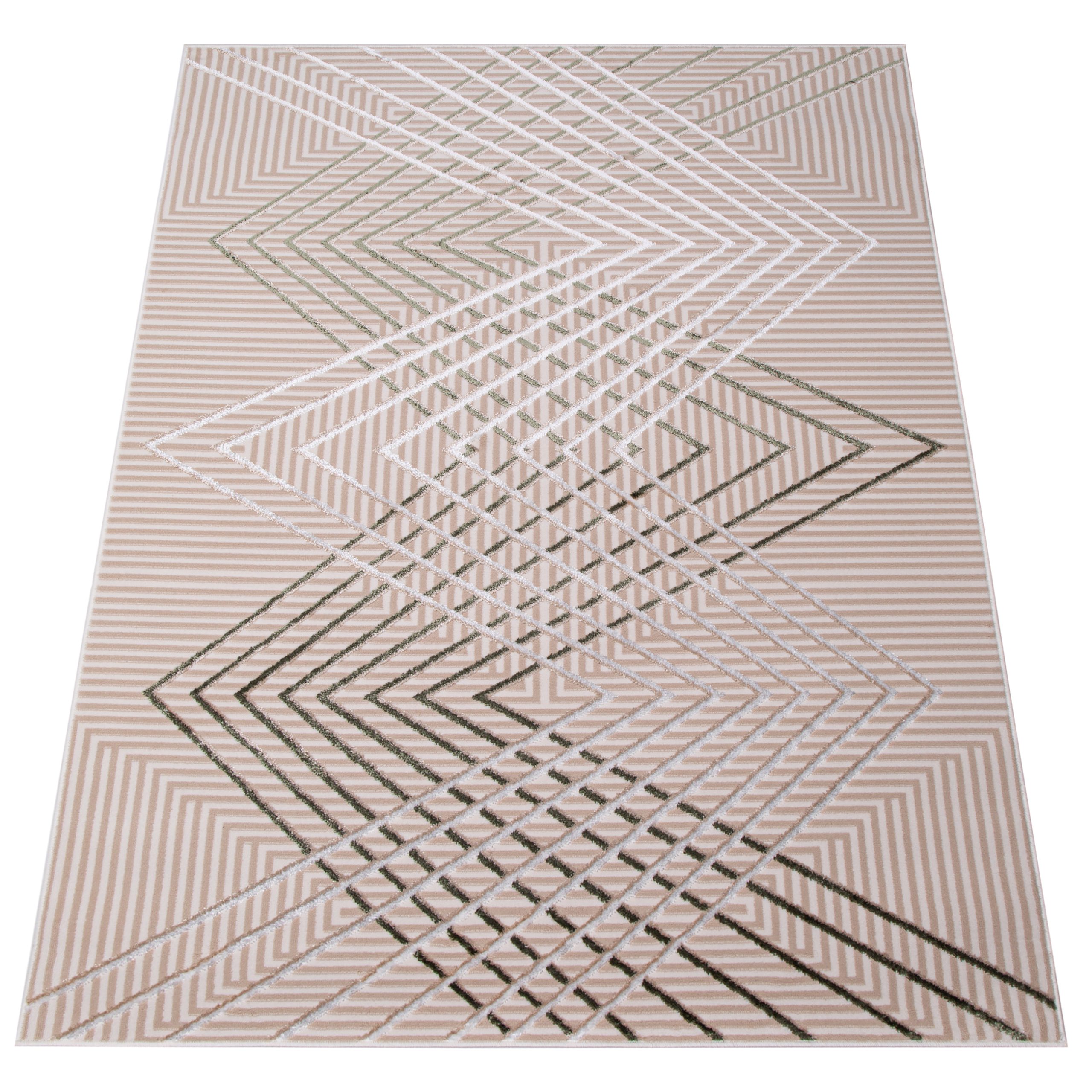 Tappeto Crystal Verde Beige Zigzag Geometrico Effetto 3D