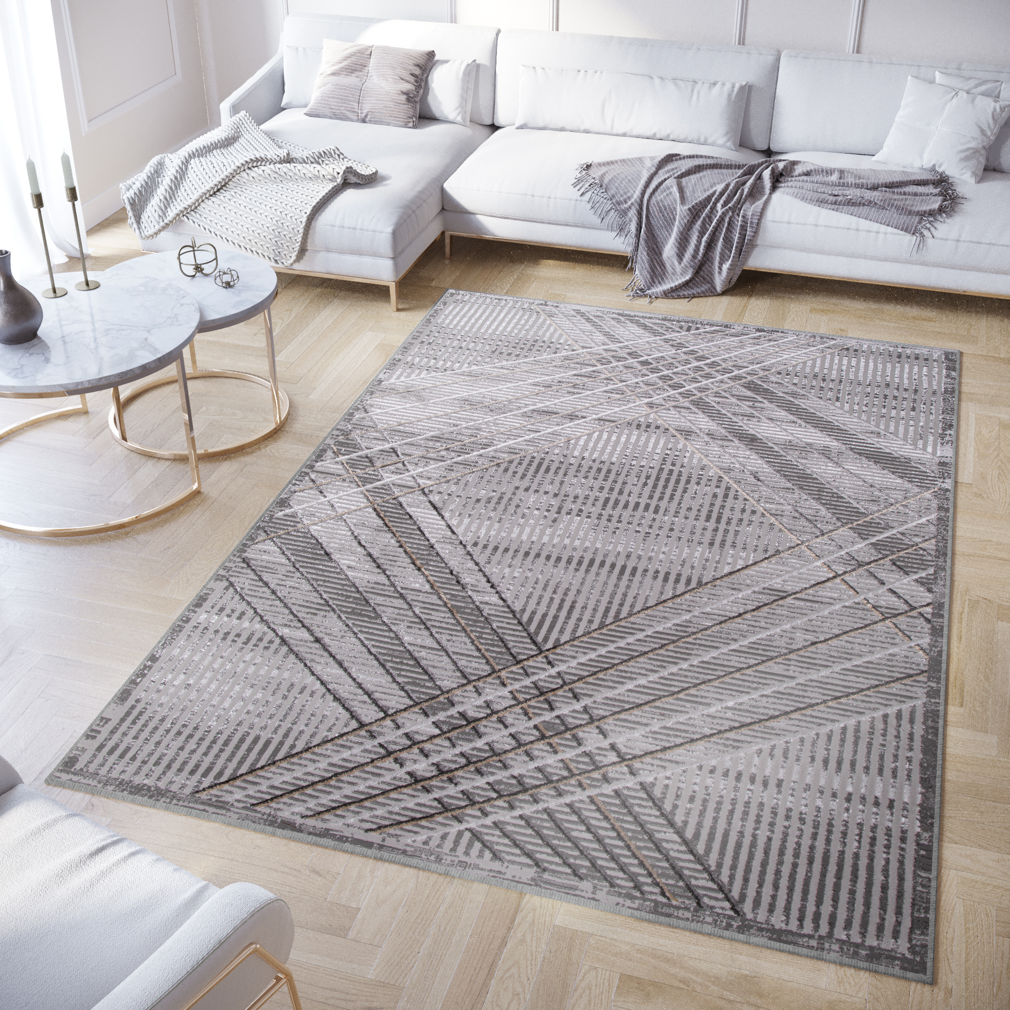Tappeto Crystal Grigio Chiaro Beige Geometrico Effetto 3D