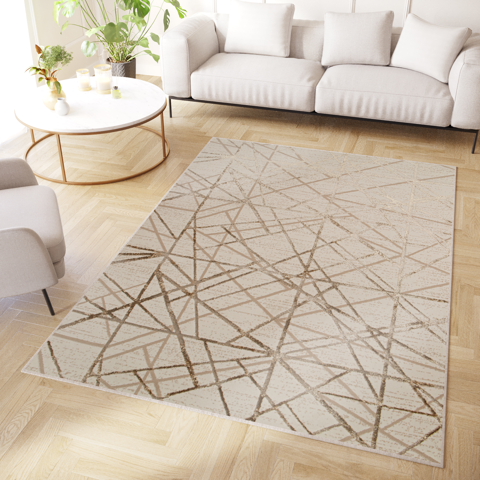 Tappeto Crystal Beige Marrone Astratto Linee Effetto 3D