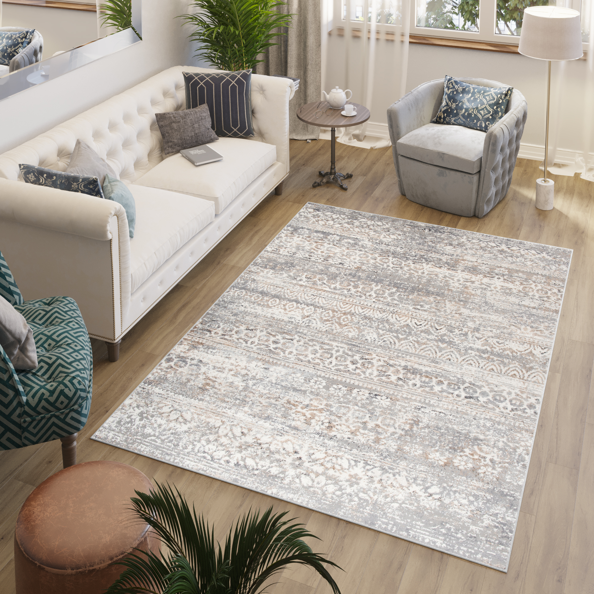 Tappeto Valley Grigio Multicolore Vintage Floreale