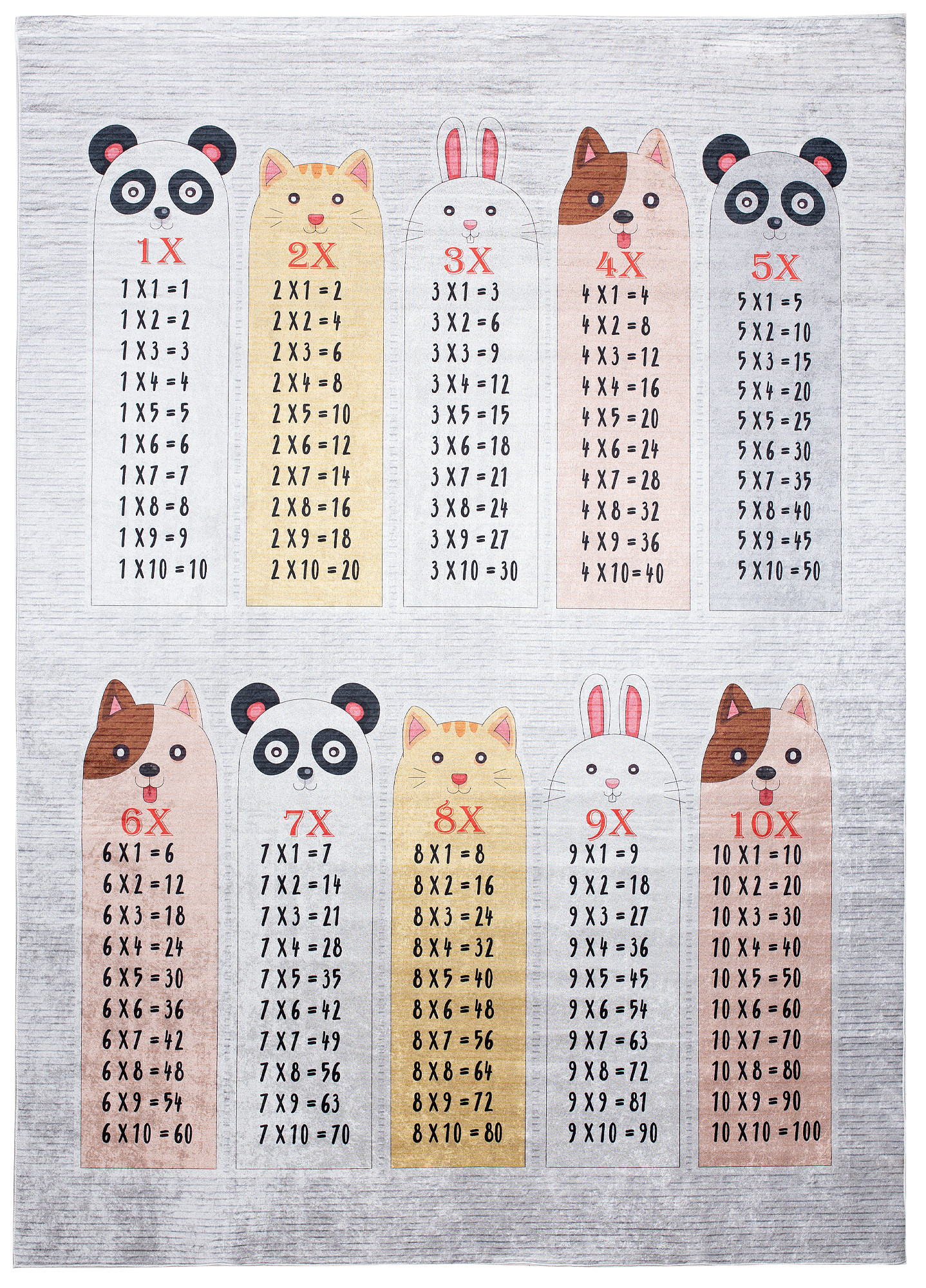Tappeto Emma Grigio Animali Tabelline di Moltiplicazione