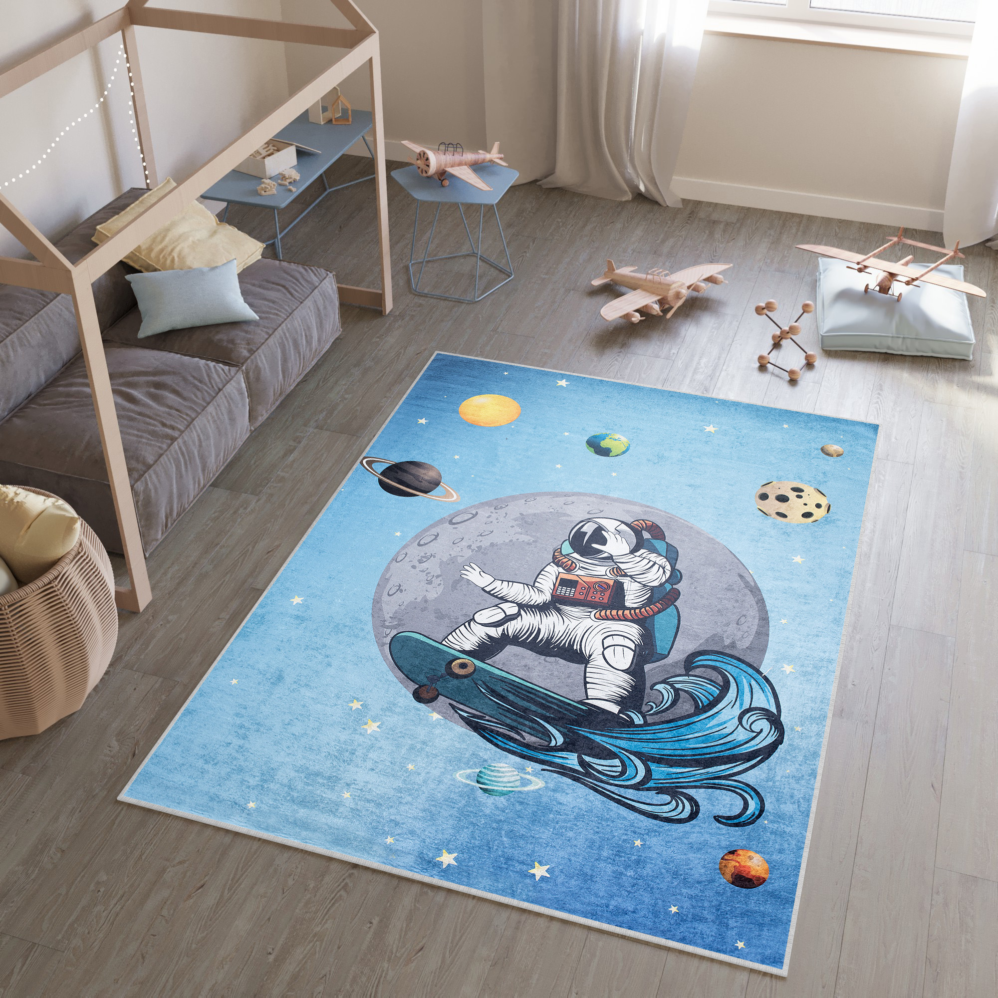 Tappeto Emma Bambini Blu Spazio Antiscivolo