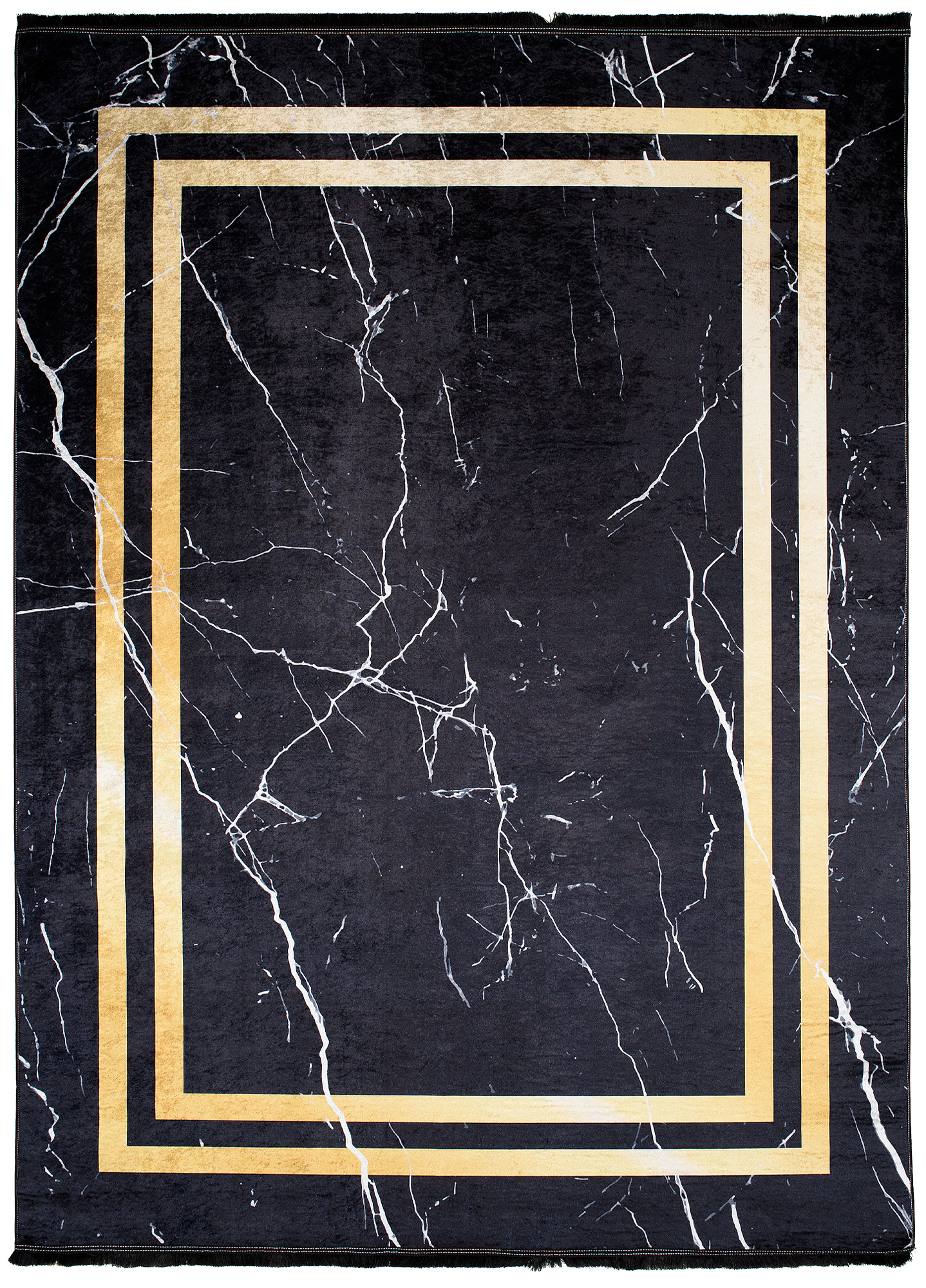 Tappeto Toscana con Frange Nero Oro Cornice