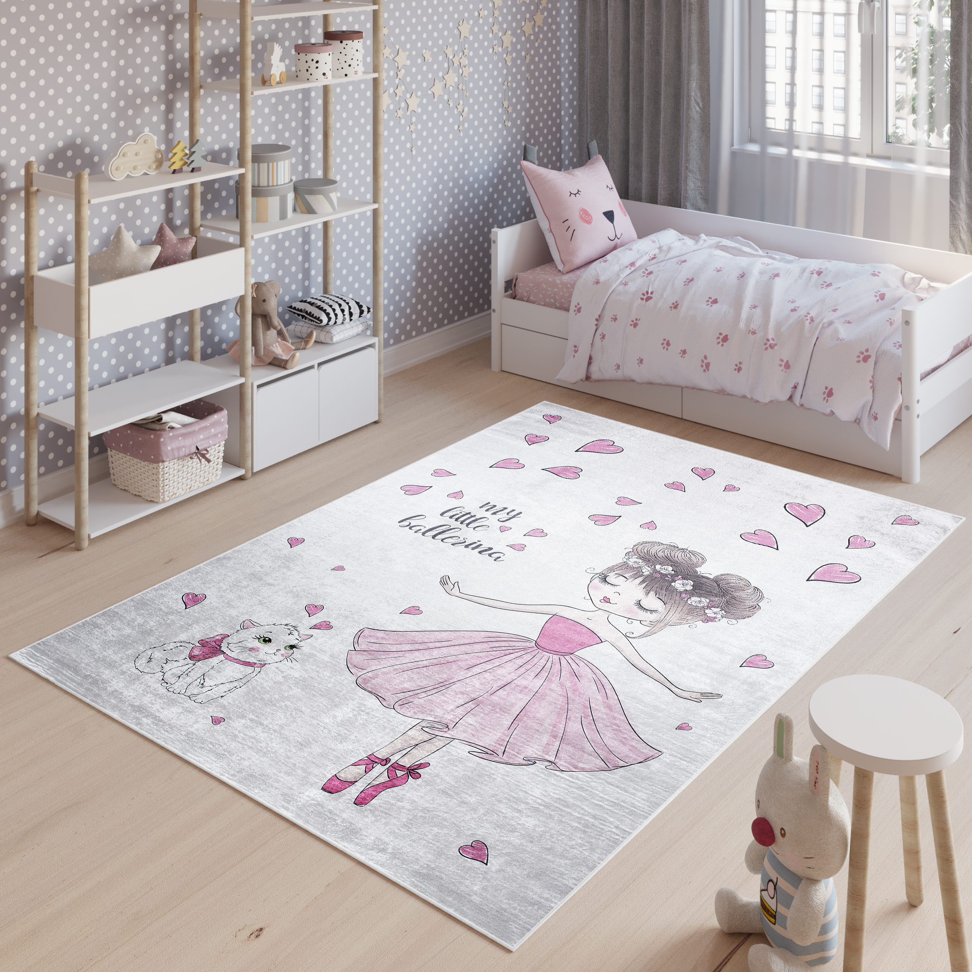 Tappeto Emma Bambini Rosa Danzatrice Gatto Antiscivolo