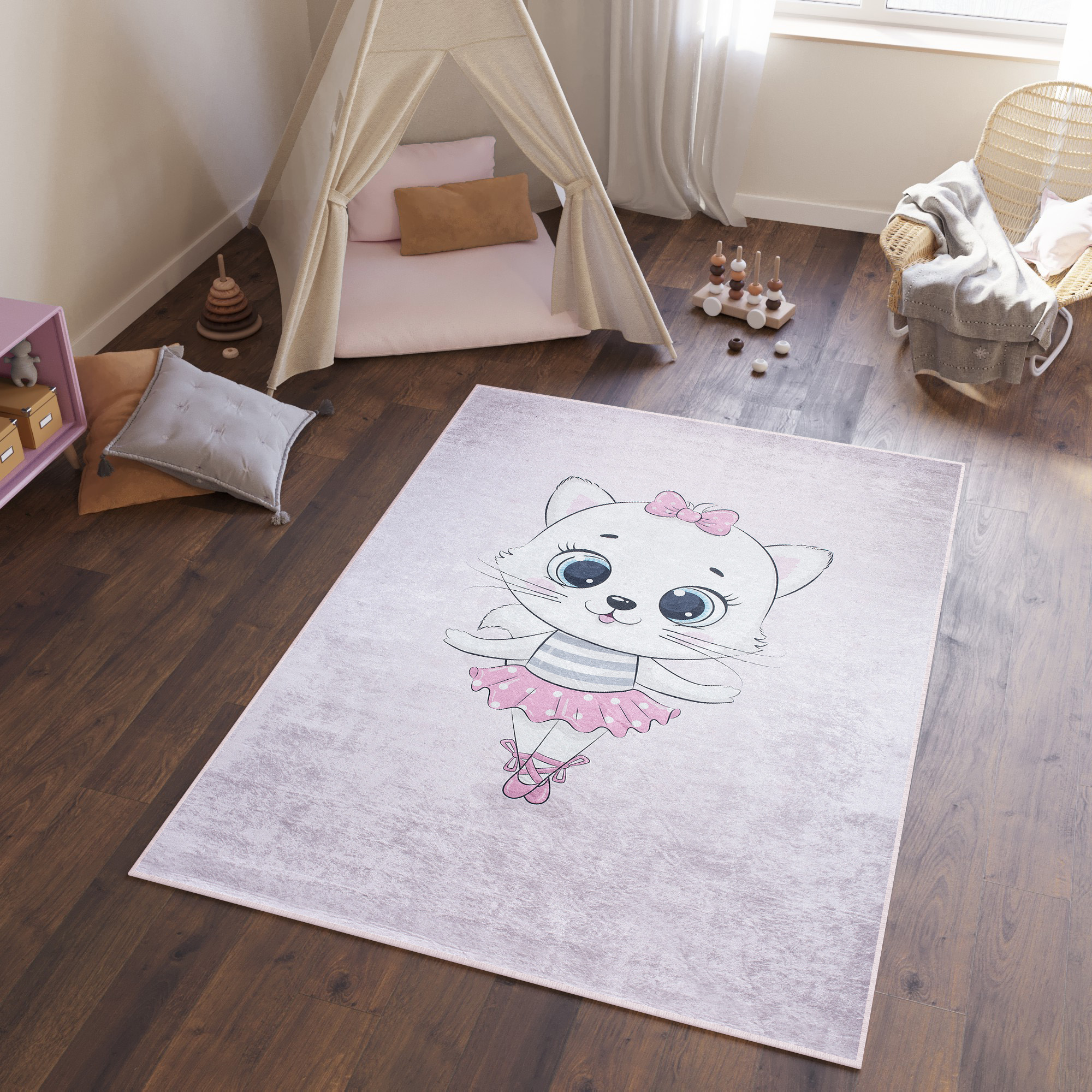 Tappeto Emma Bambini Rosa Gatto Ballerina Antiscivolo
