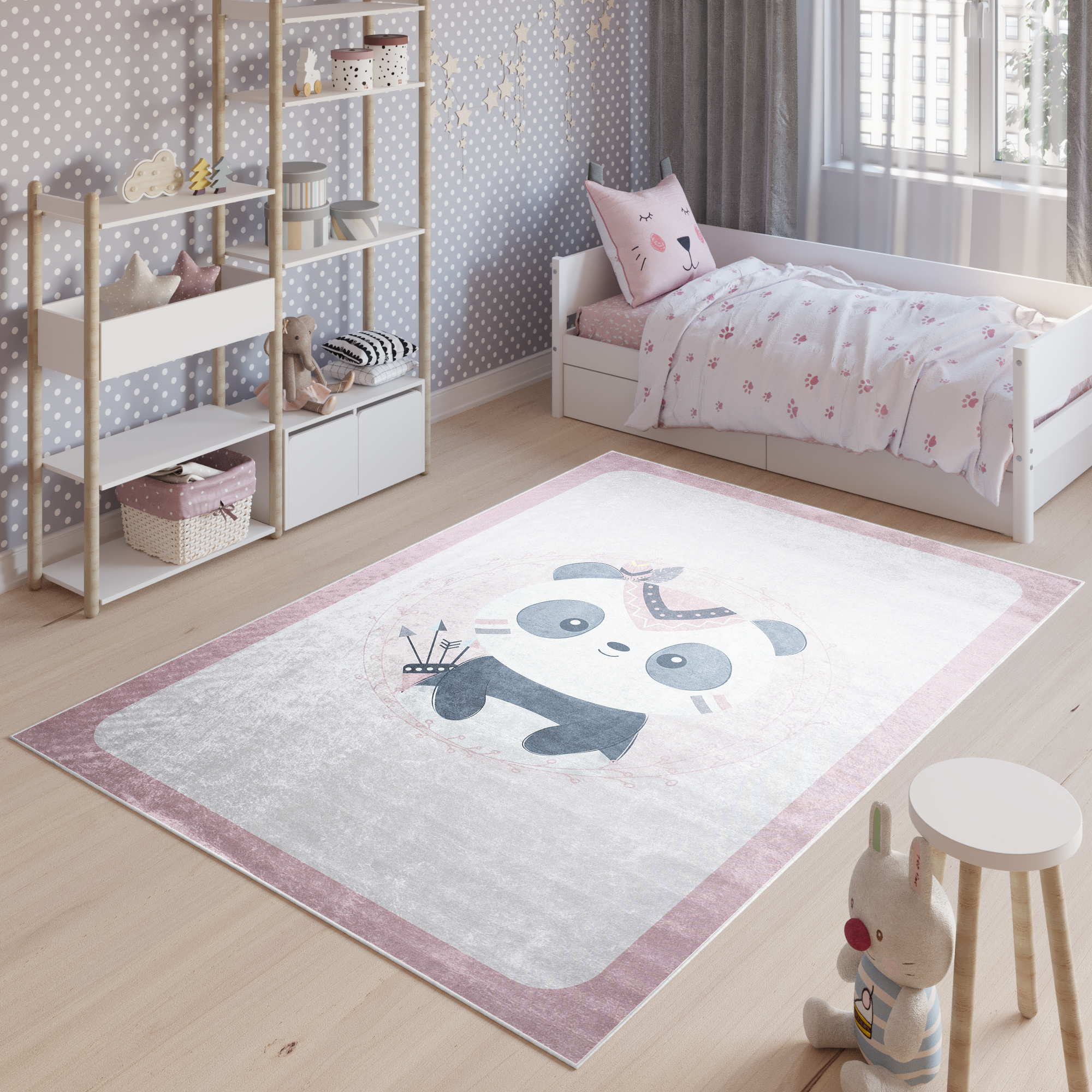 Tappeto Emma Antiscivolo Lavabile Rosa Panda
