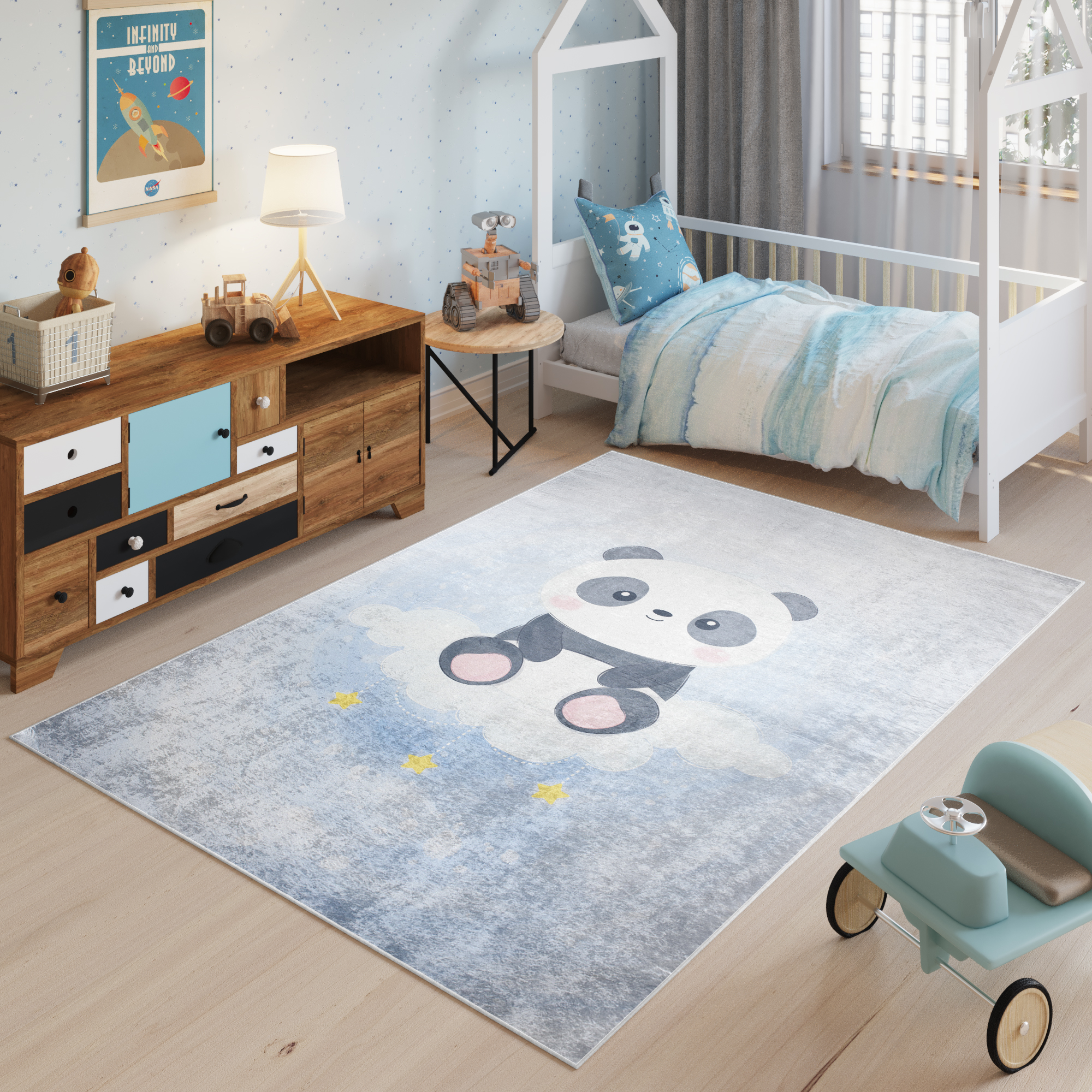Tappeto Emma Grigio Blu Panda Antiscivolo