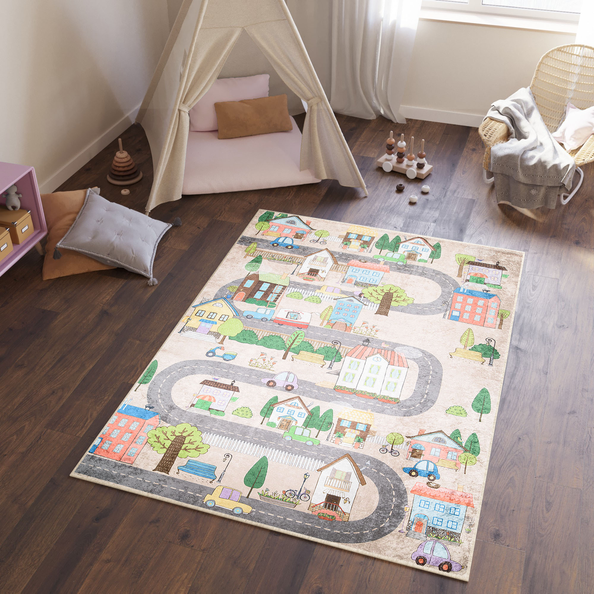 Tappeto Emma Bambini Crema Pastello Città