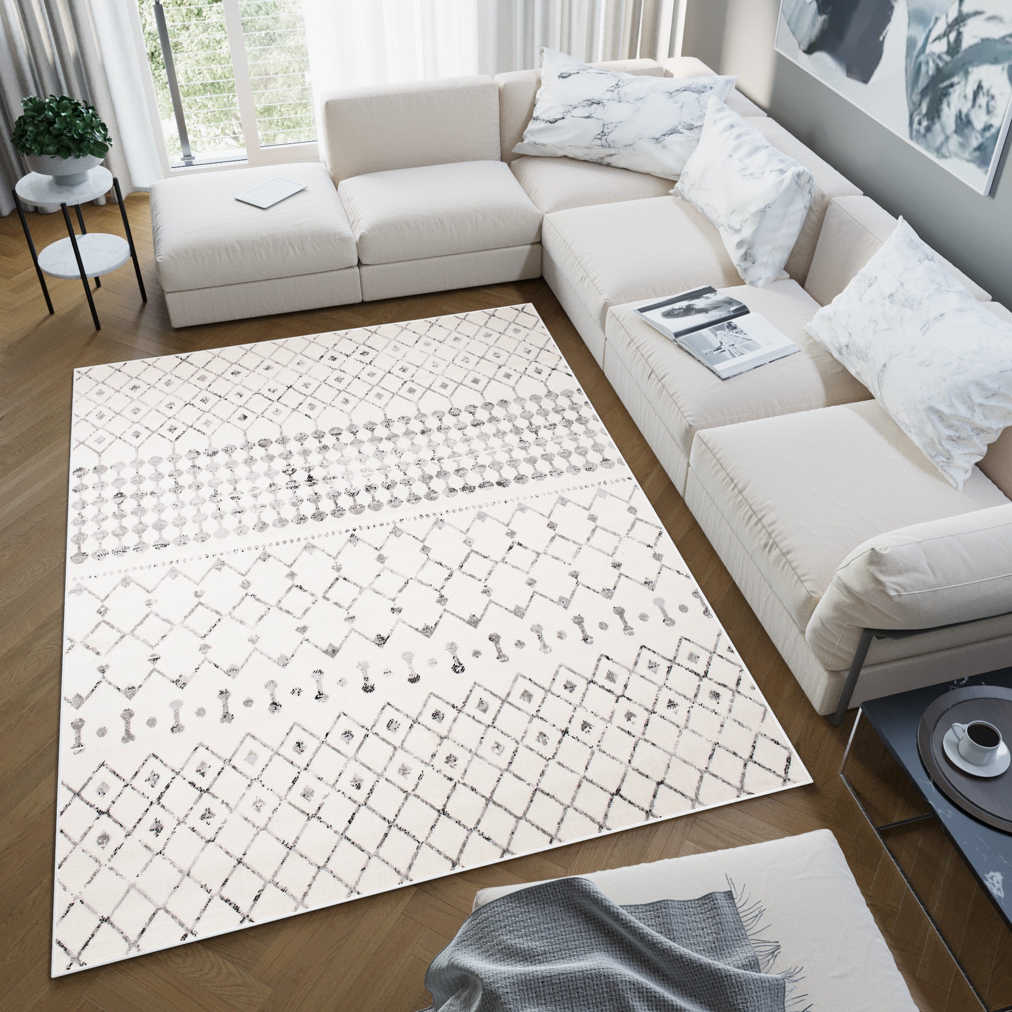 Tappeto Juno Crema Grigio Chiaro Linee