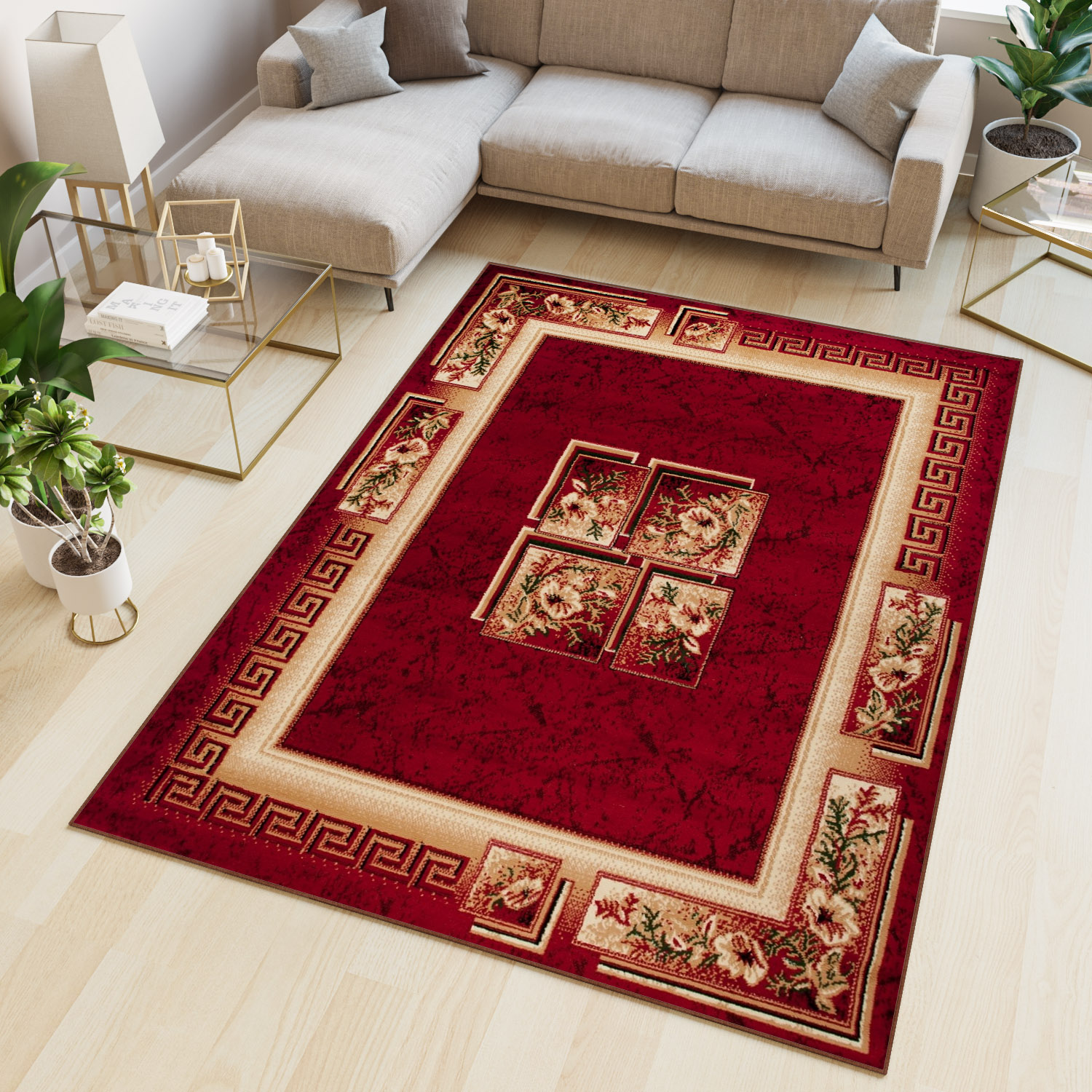 Tappeto Atlas Rosso Beige Classico Frame