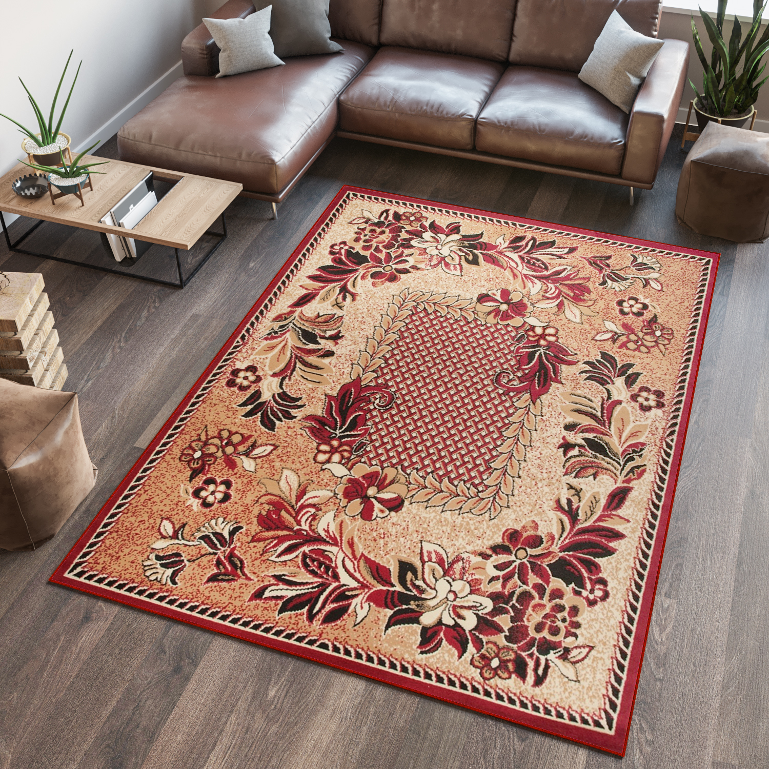 Tappeto Atlas Beige Rosso Moderno Floreale