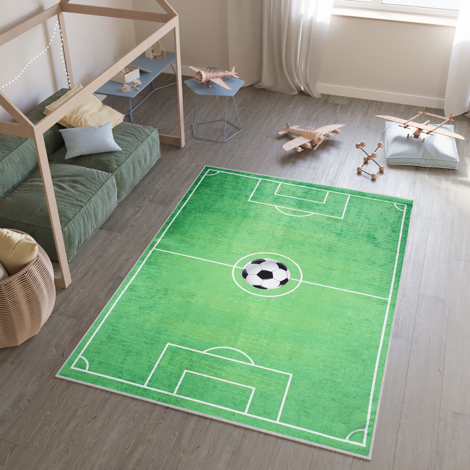 Tappeto Emma Bambini Verde Campo Sportivo Antiscivolo