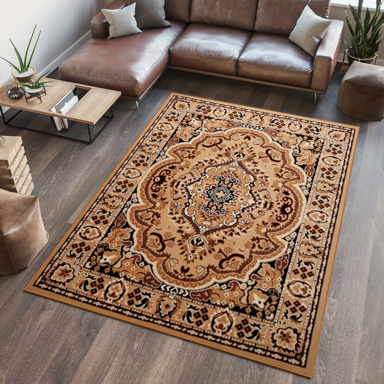 Tappeto Atlas Beige Marrone Tradizionale Medaglione