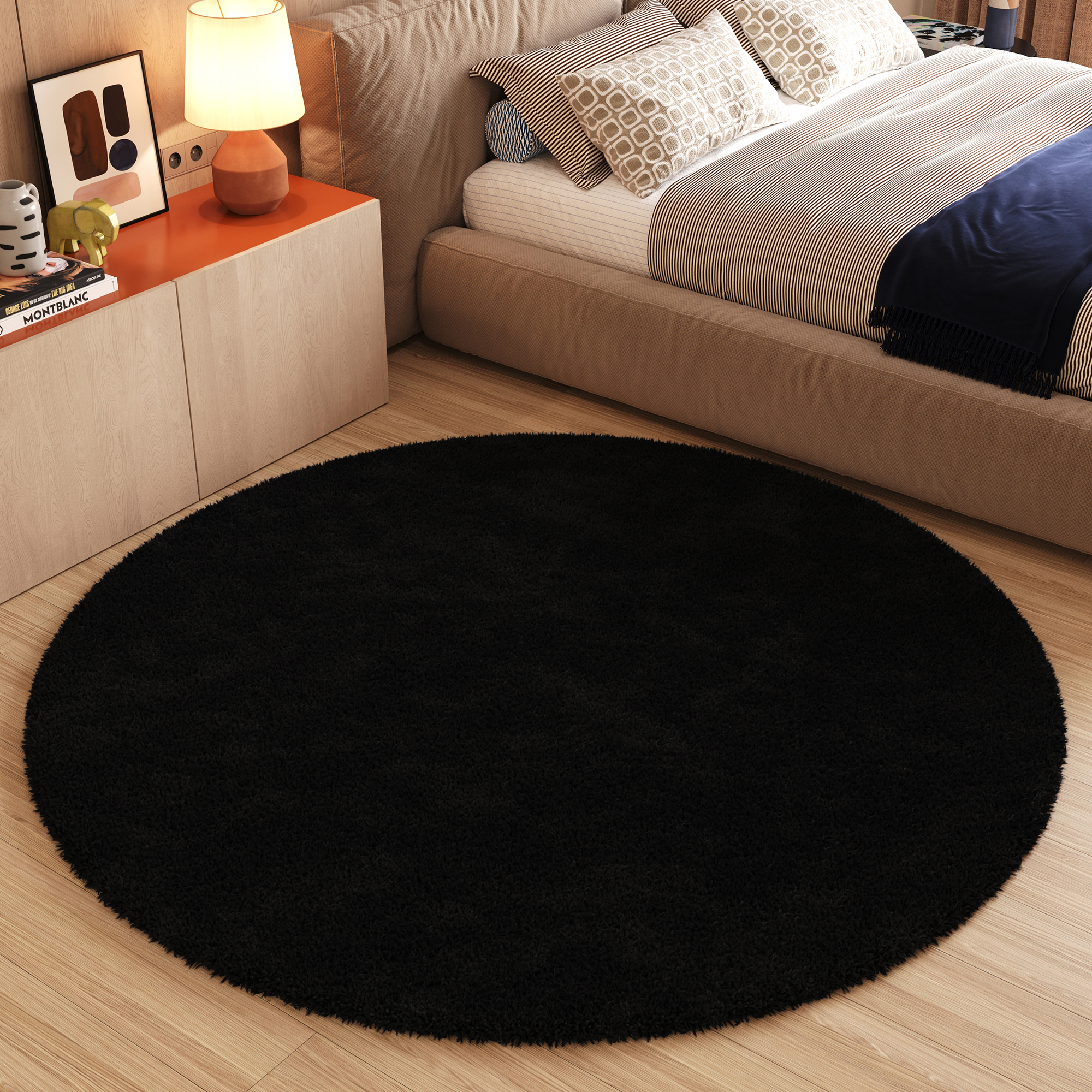 Tappeto Essence Rotondo Shaggy Monocolore Nero