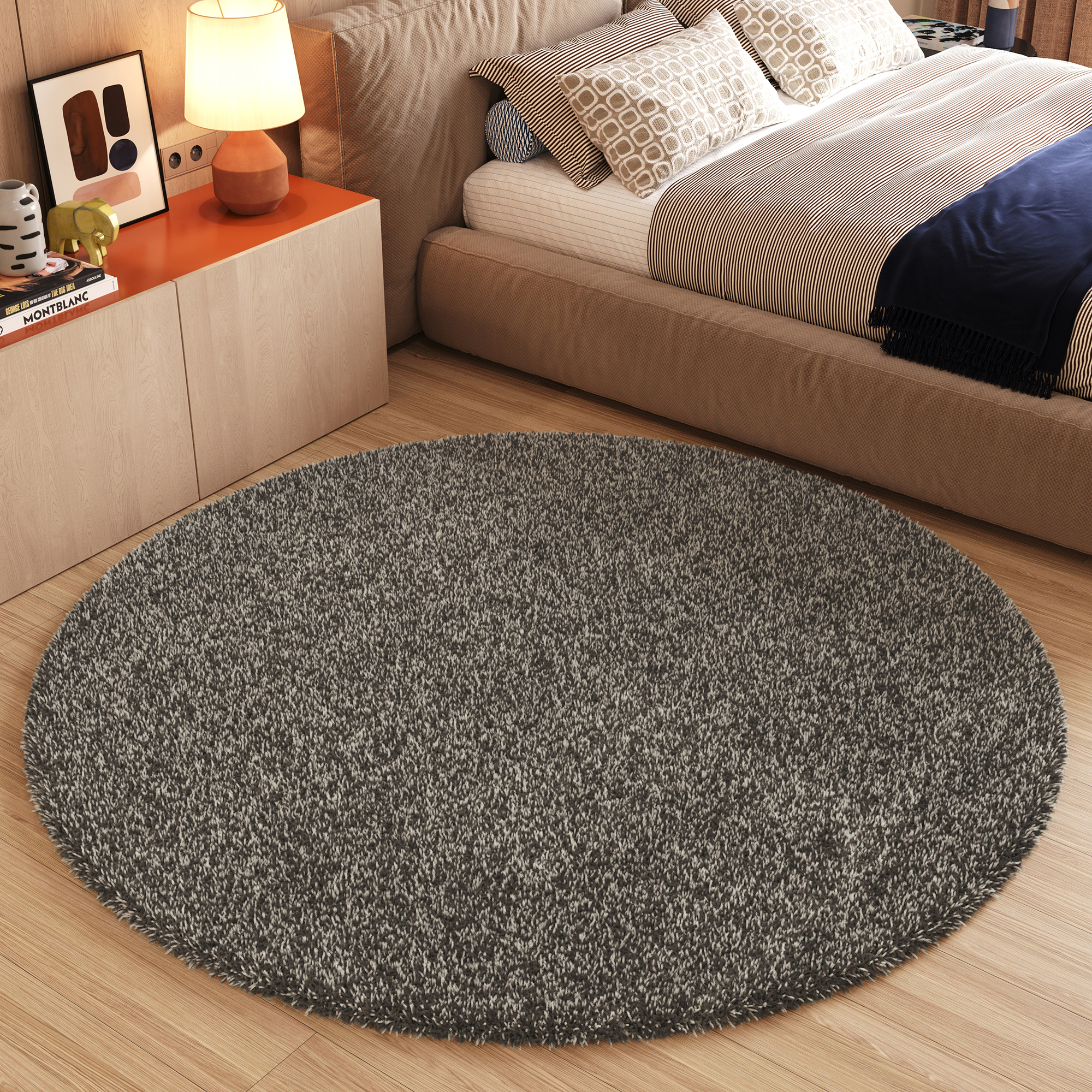 Tappeto Essence Rotondo Shaggy Taupe Grigio Melange
