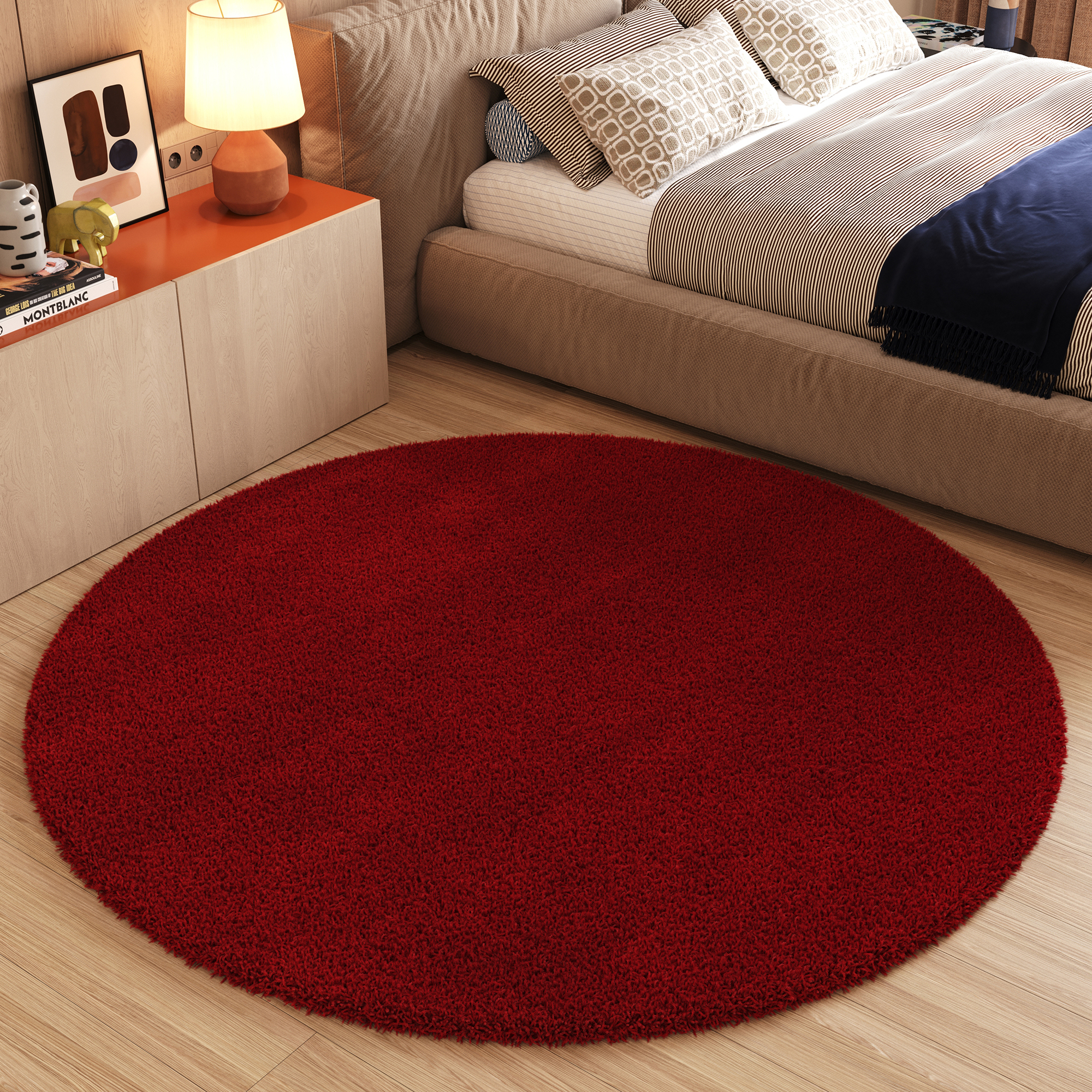 Tappeto Essence Rotondo Shaggy Monocolore Rosso