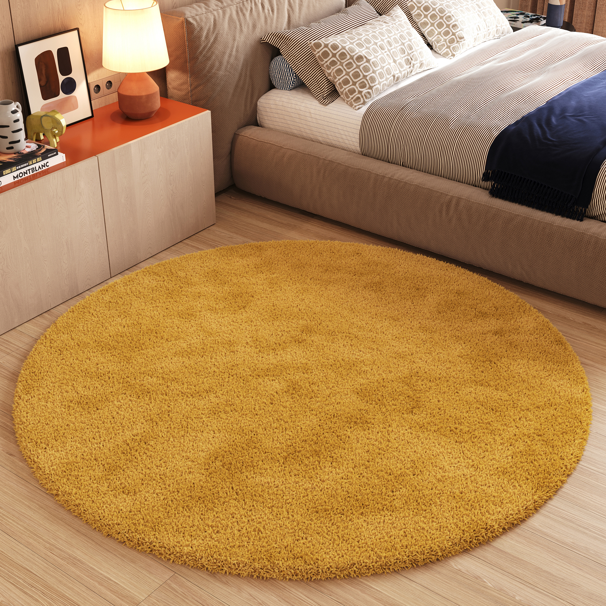 Tappeto Essence Rotondo Shaggy Monocolore Senape