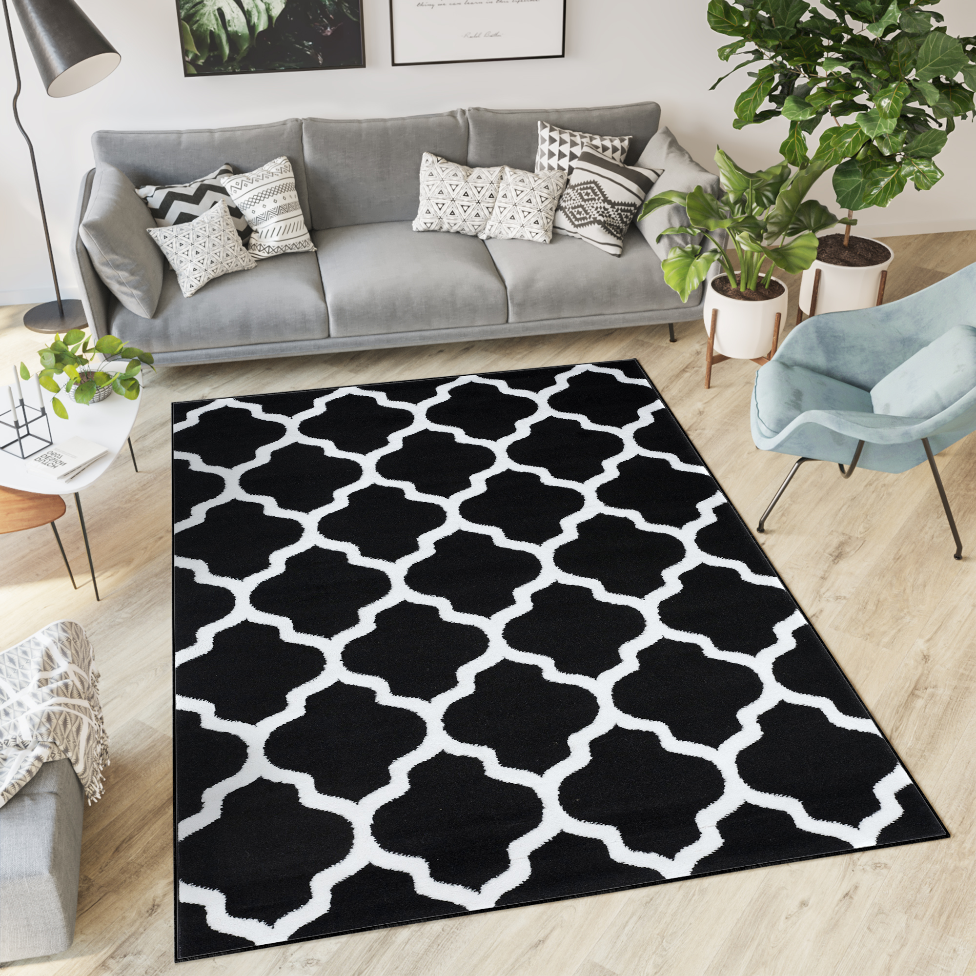 Tappeto Luxury Nero Bianco Geometrico Trellis