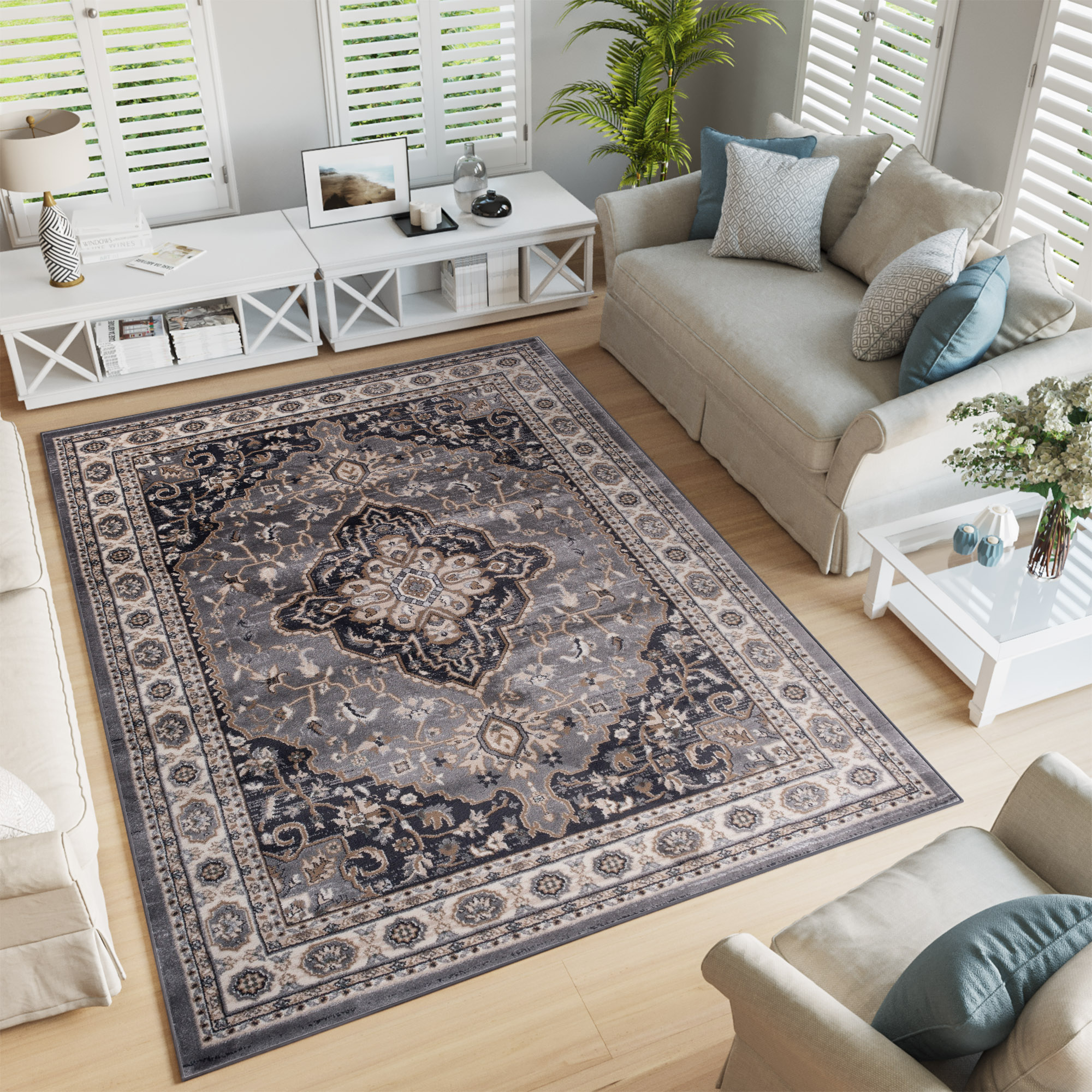 Tappeto Colorado Tradizionale Grigio Crema Ornamenti
