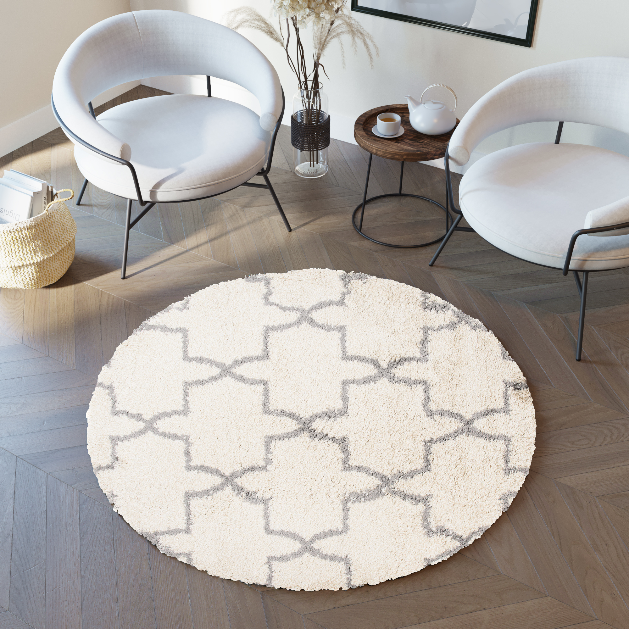 Tappeto Boho Rotondo Crema Marocchino Trifoglio