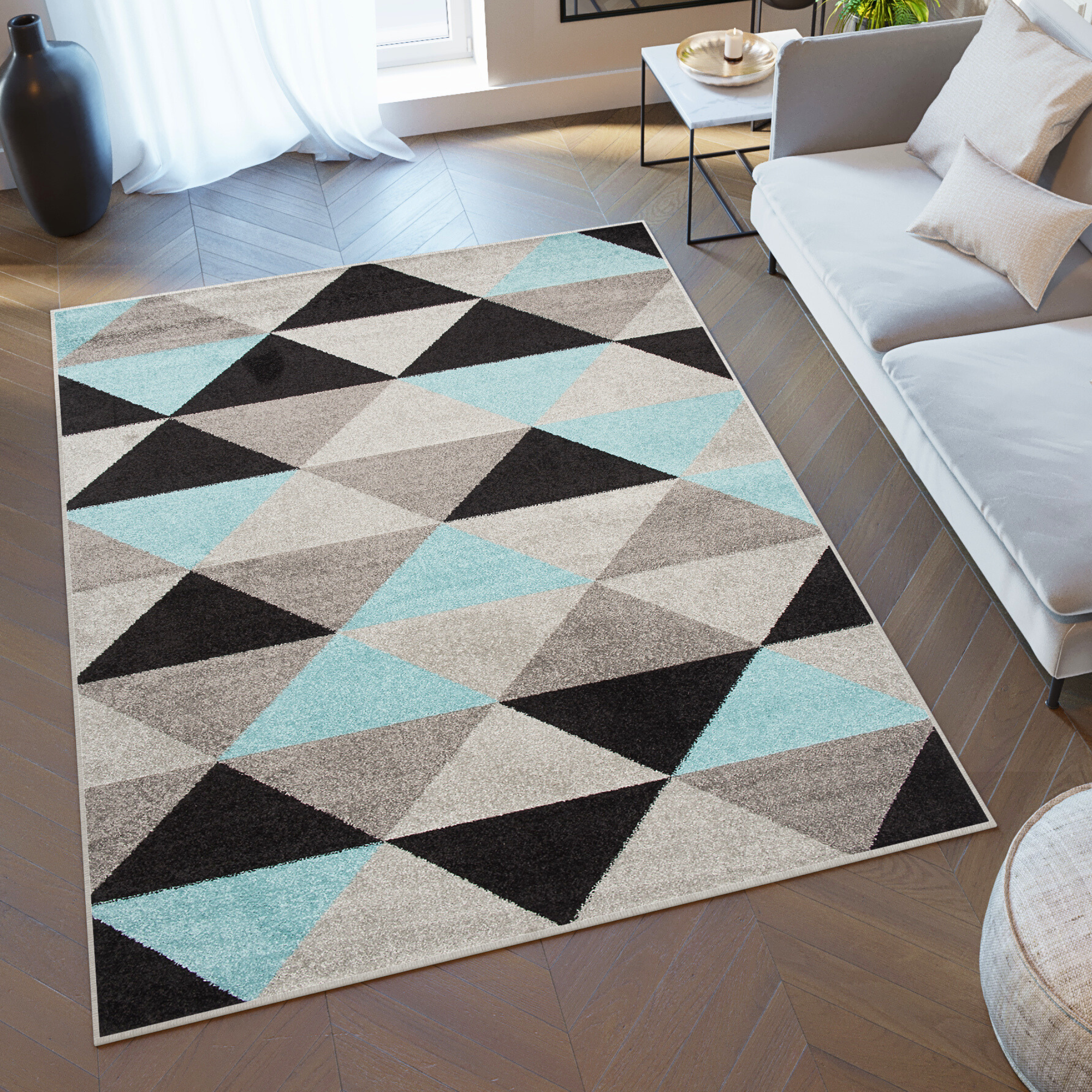 Tappeto Lazur Grigio Turchese Geometrico Triangoli