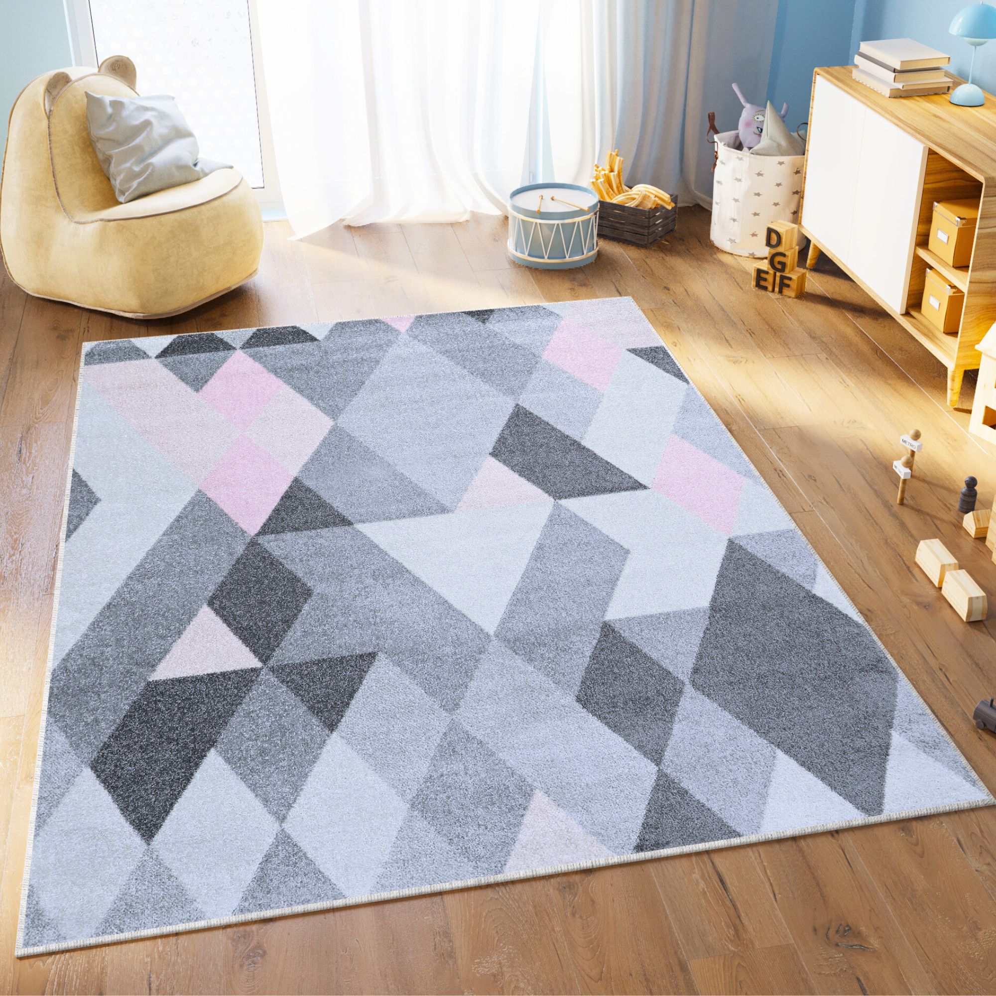 Tappeto Lazur Grigio Rosa Geometrico Rombi