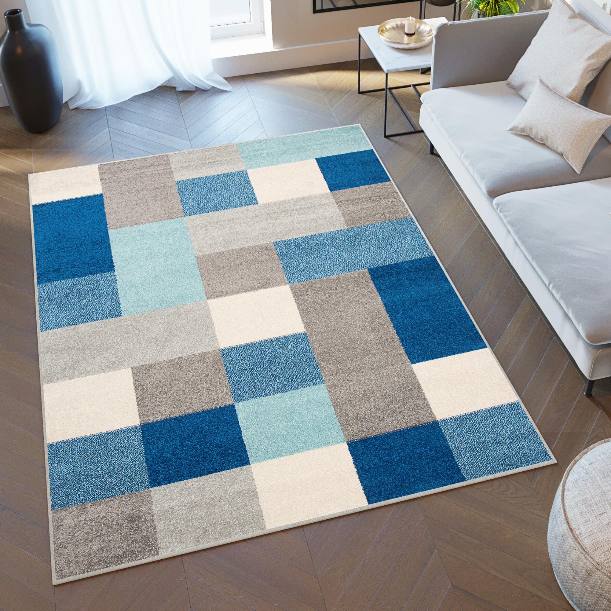 Tappeto Lazur Grigio Blu Geometrico Quadrati