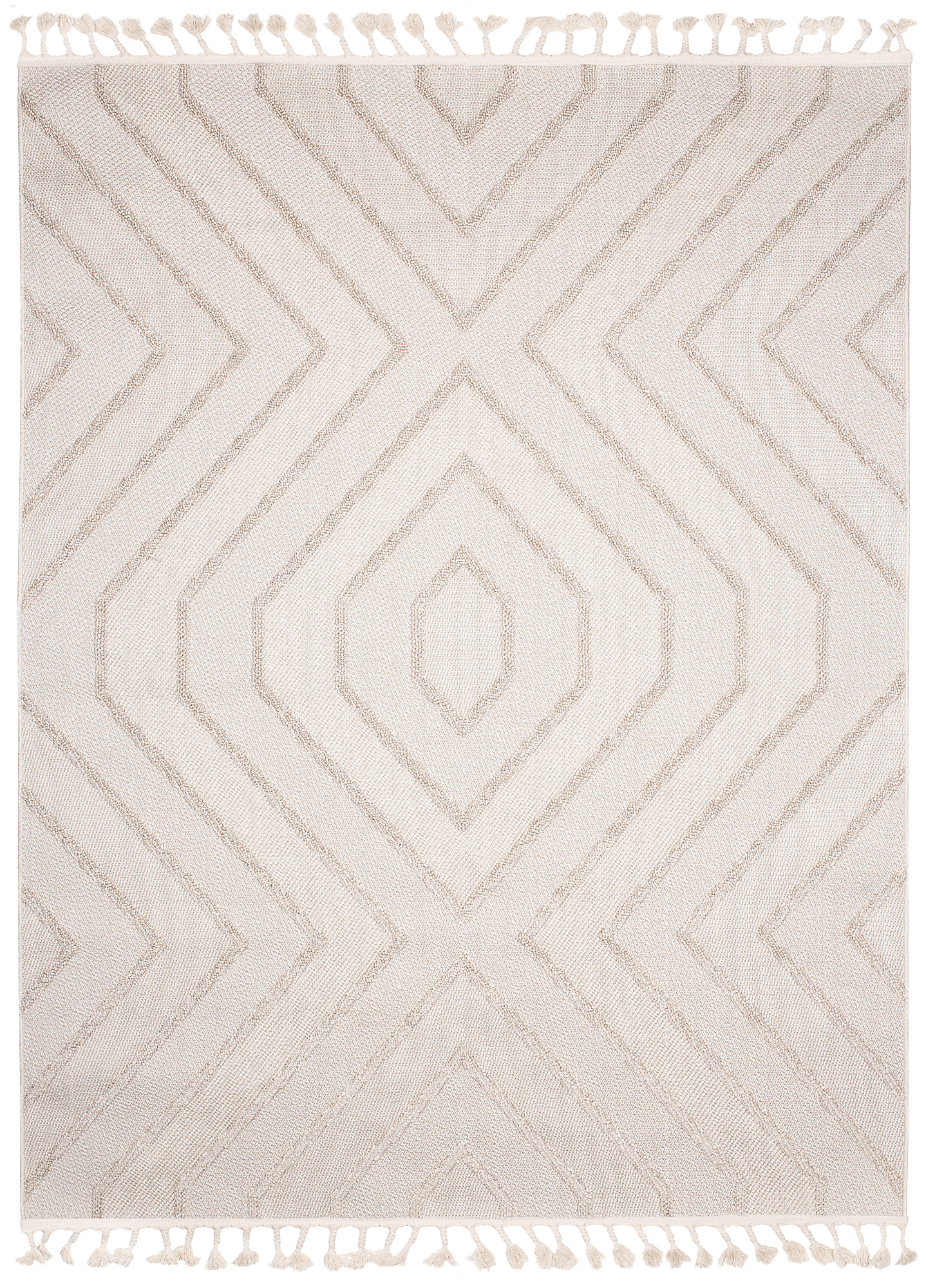 Tappeto Timber Indoor Outdoor Beige Zig-Zag con Frange