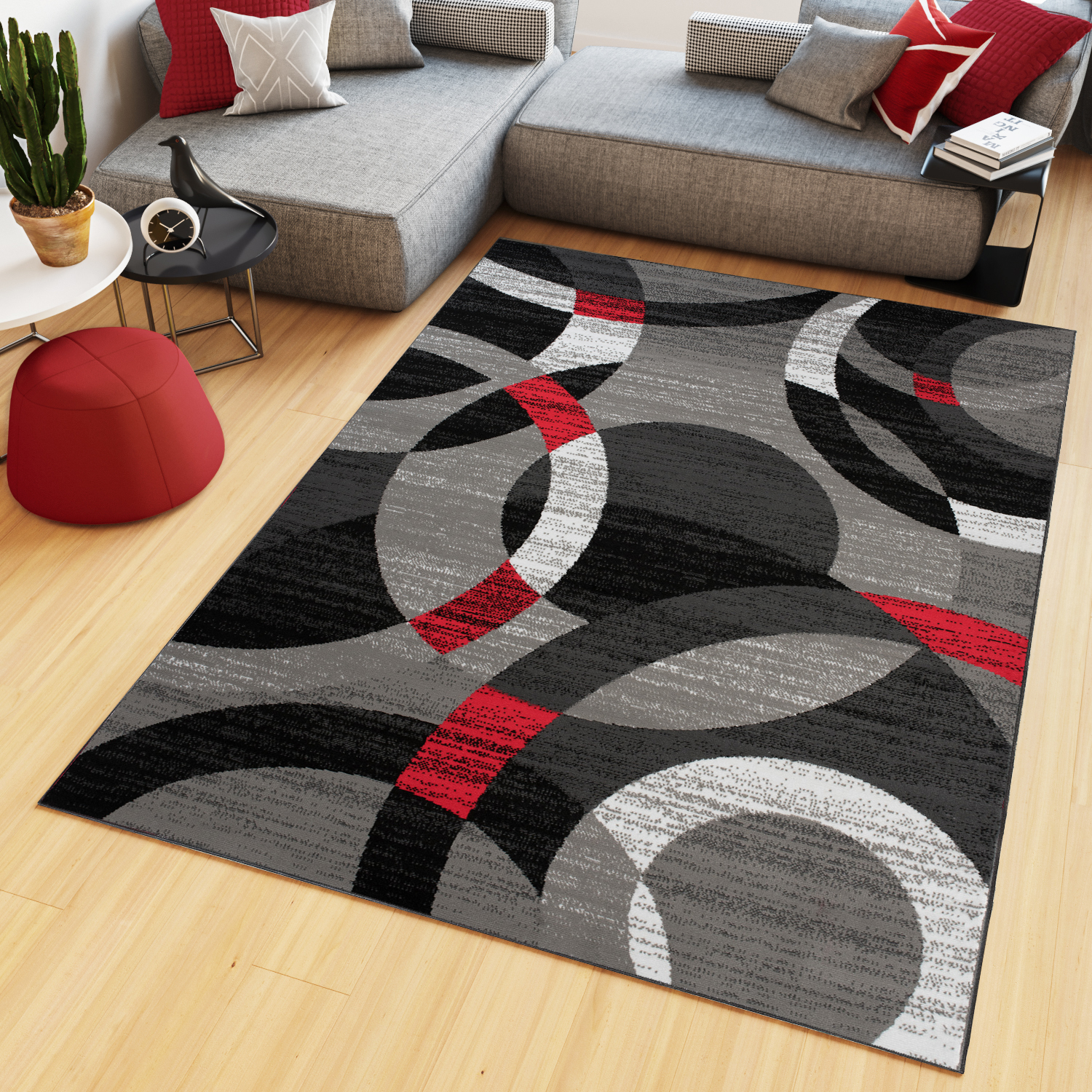 Tappeto Maya Grigio Rosso Geometrico