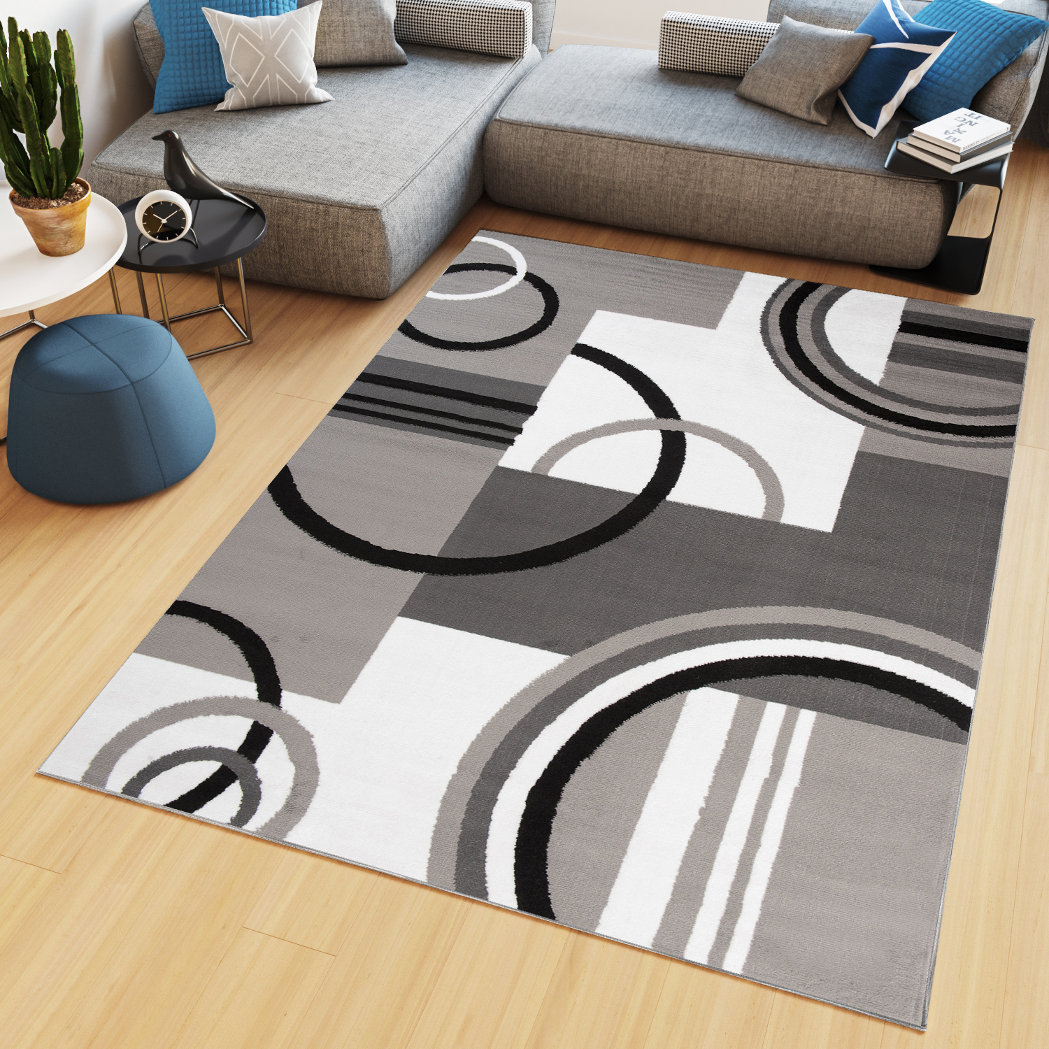 Tappeto Maya Grigio Bianco Geometrico Cerchi