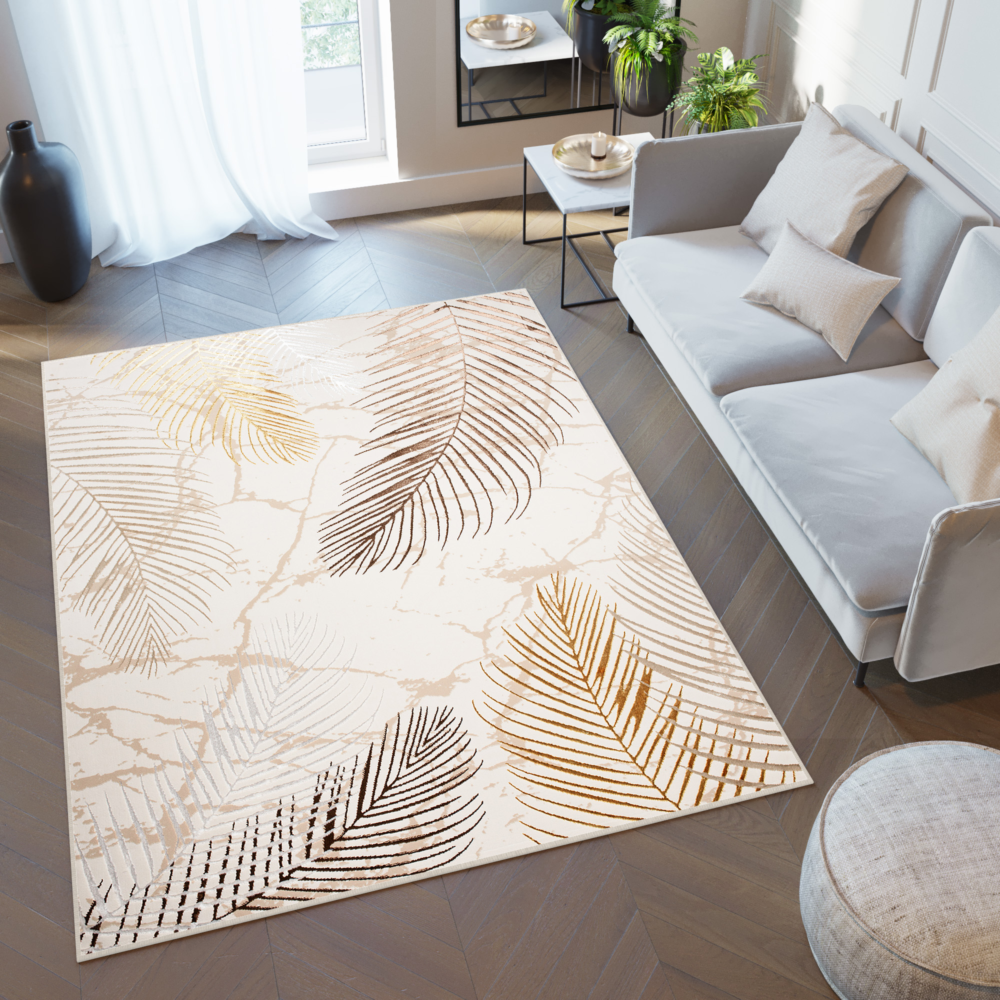 Tappeto Golden Crema Oro Marrone Foglie