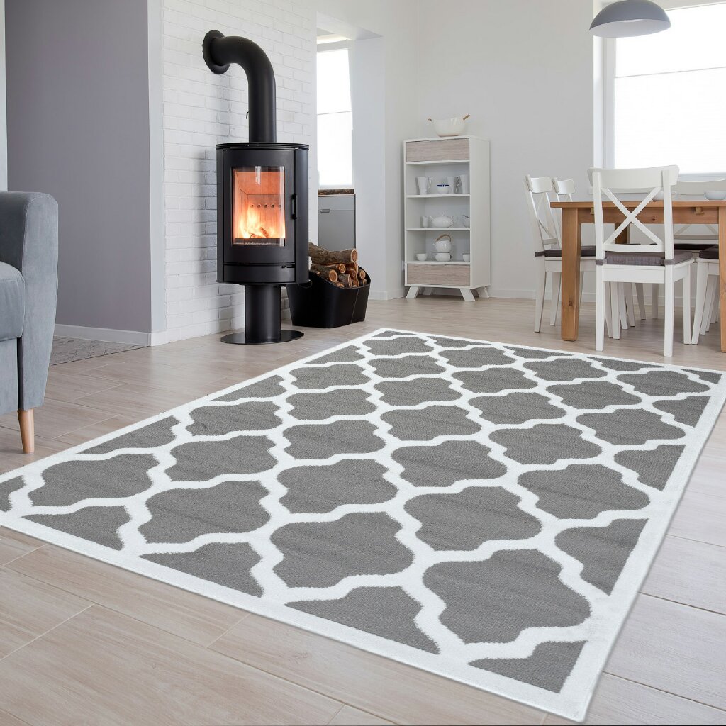 Tappeto Luxury Grigio Bianco Geometrico Trellis Cornice