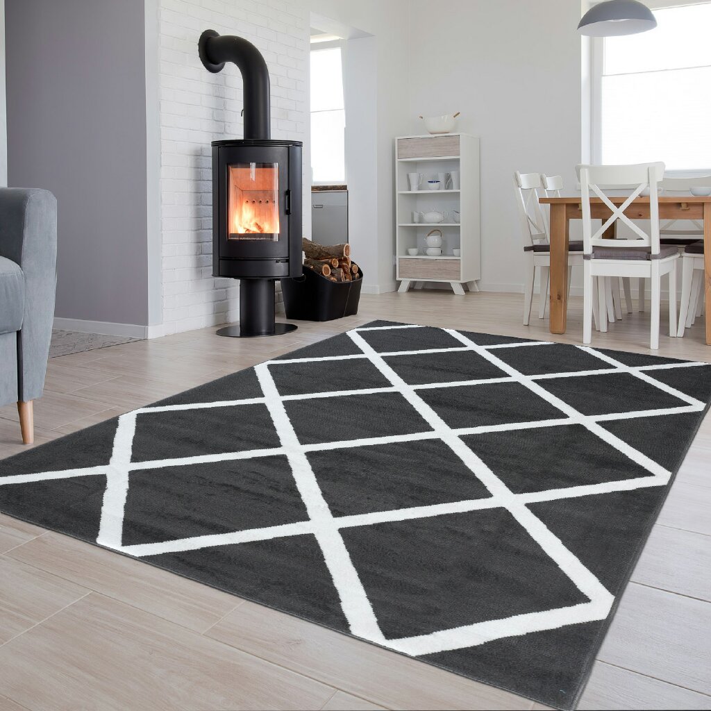 Tappeto Luxury Grigio Scuro Bianco Geometrico a Scacchi