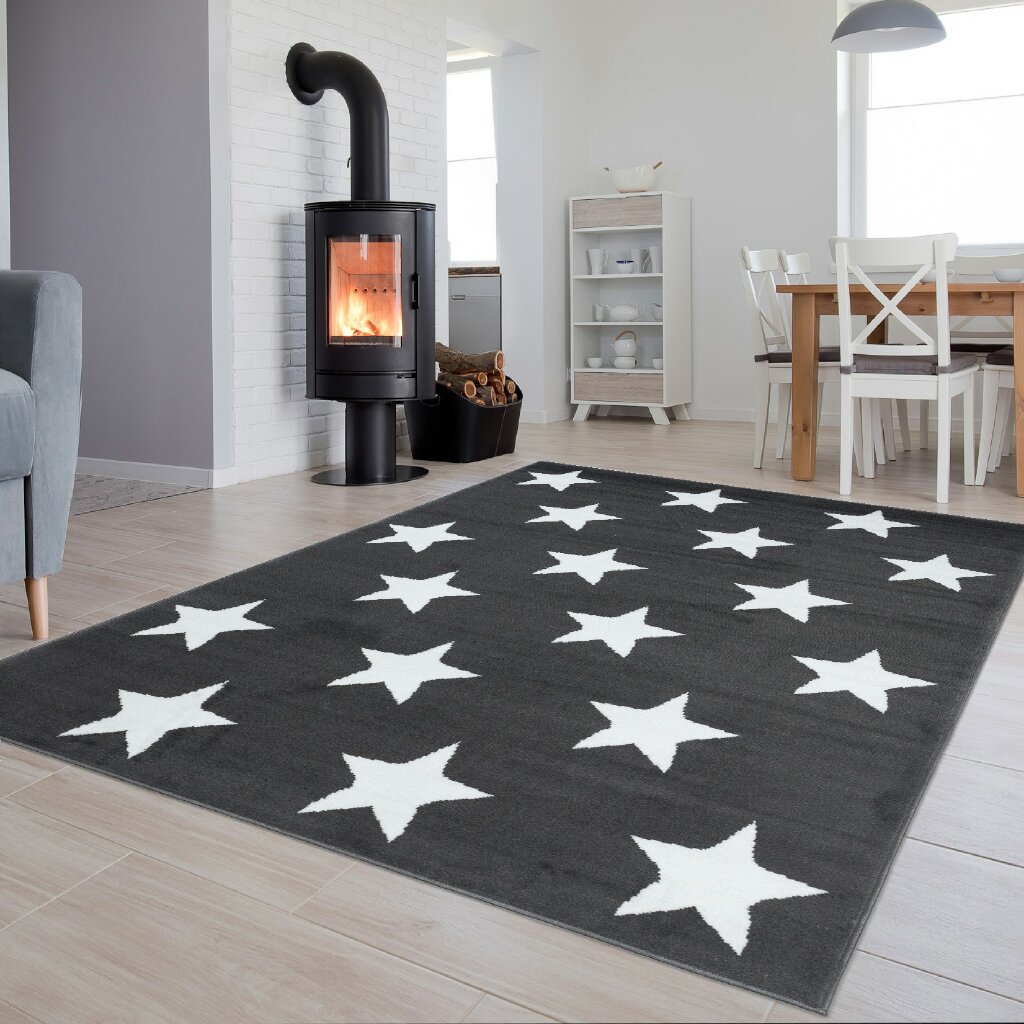 Tappeto Luxury Scuro Grigio Stelle Moderno A Pelo Corto